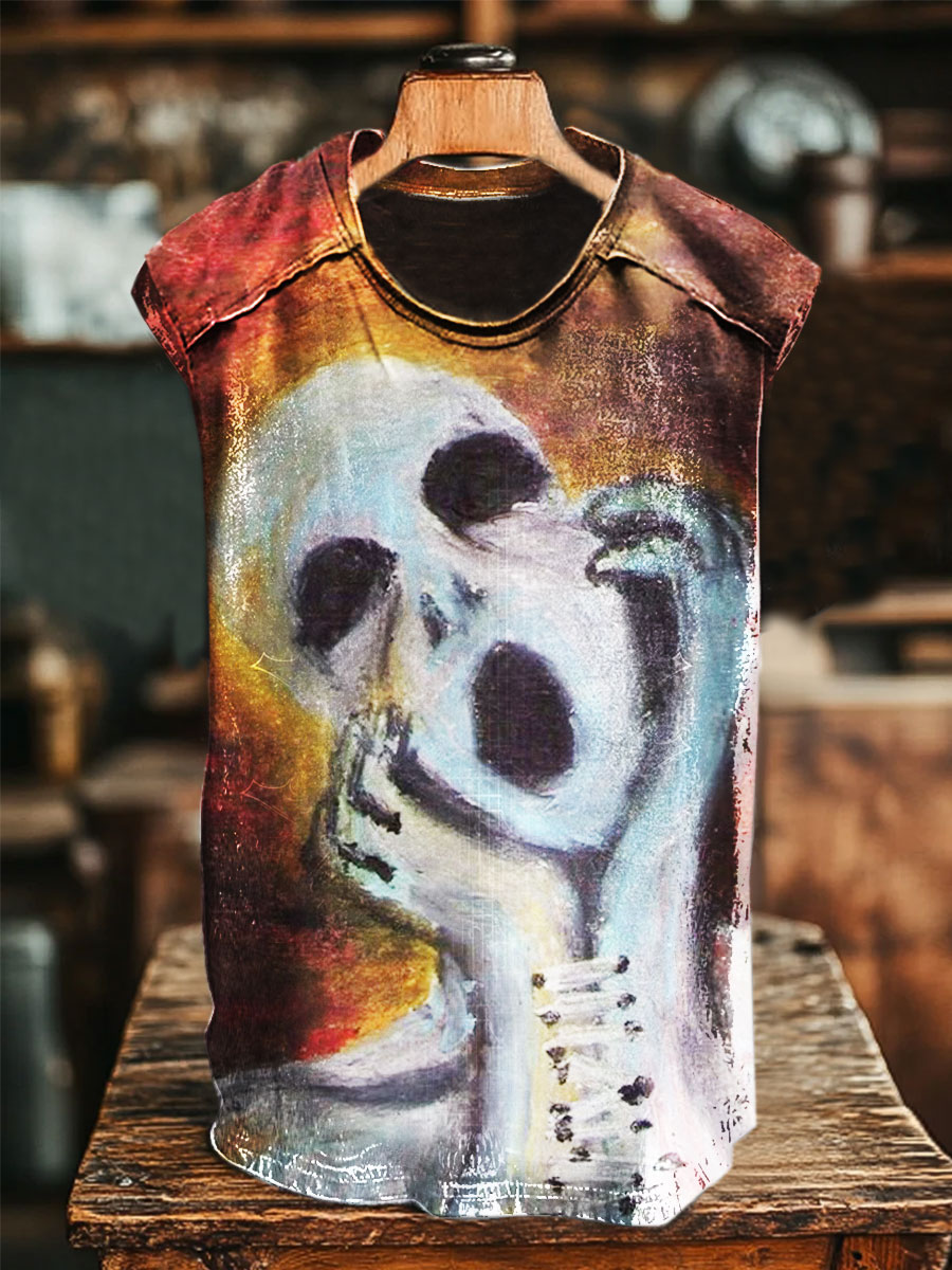 Dark Art Vintage Print 100% Cotton Casual Tank Top