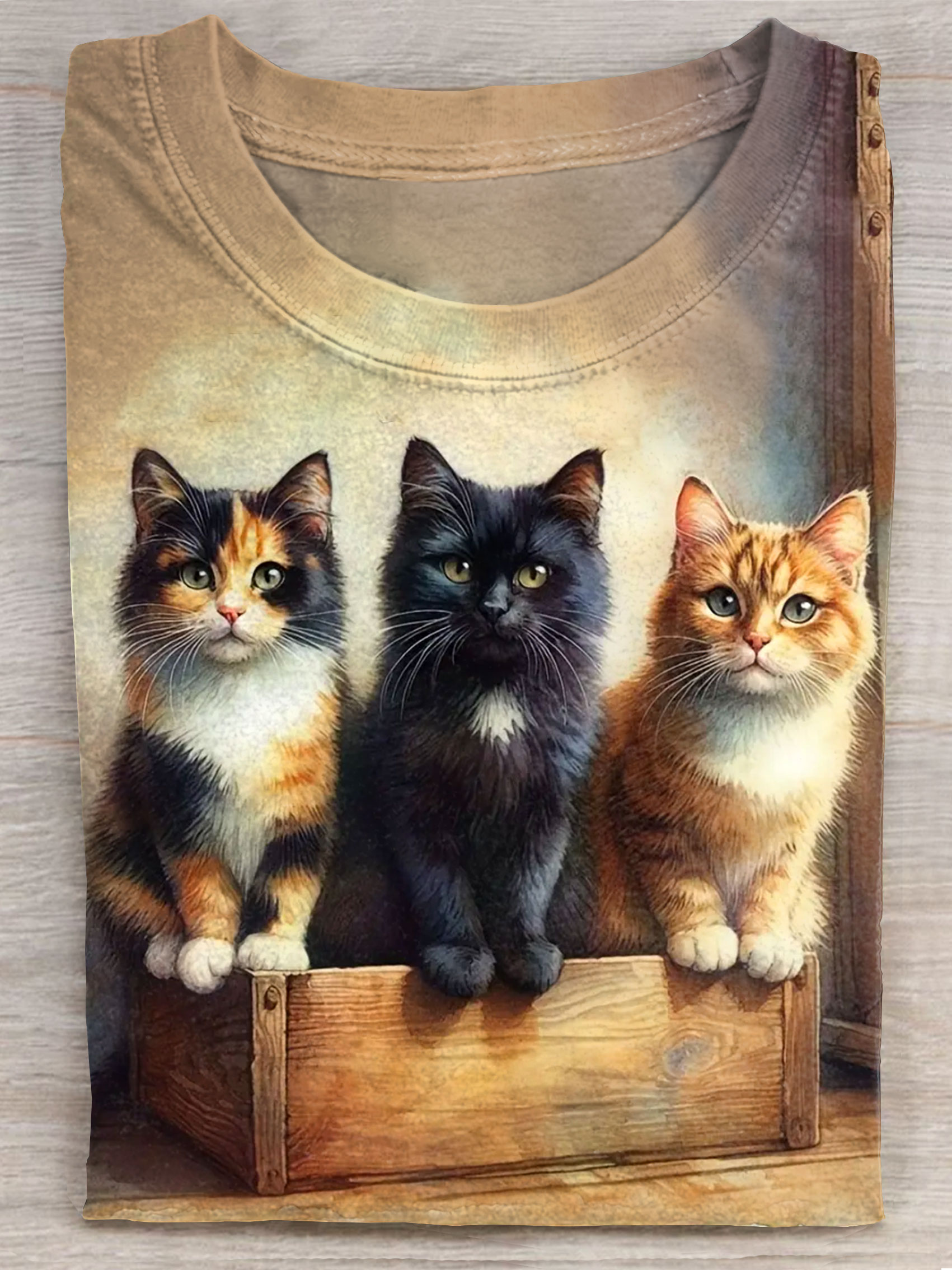 Cute Three Cat Art Print Casaul T-shirt