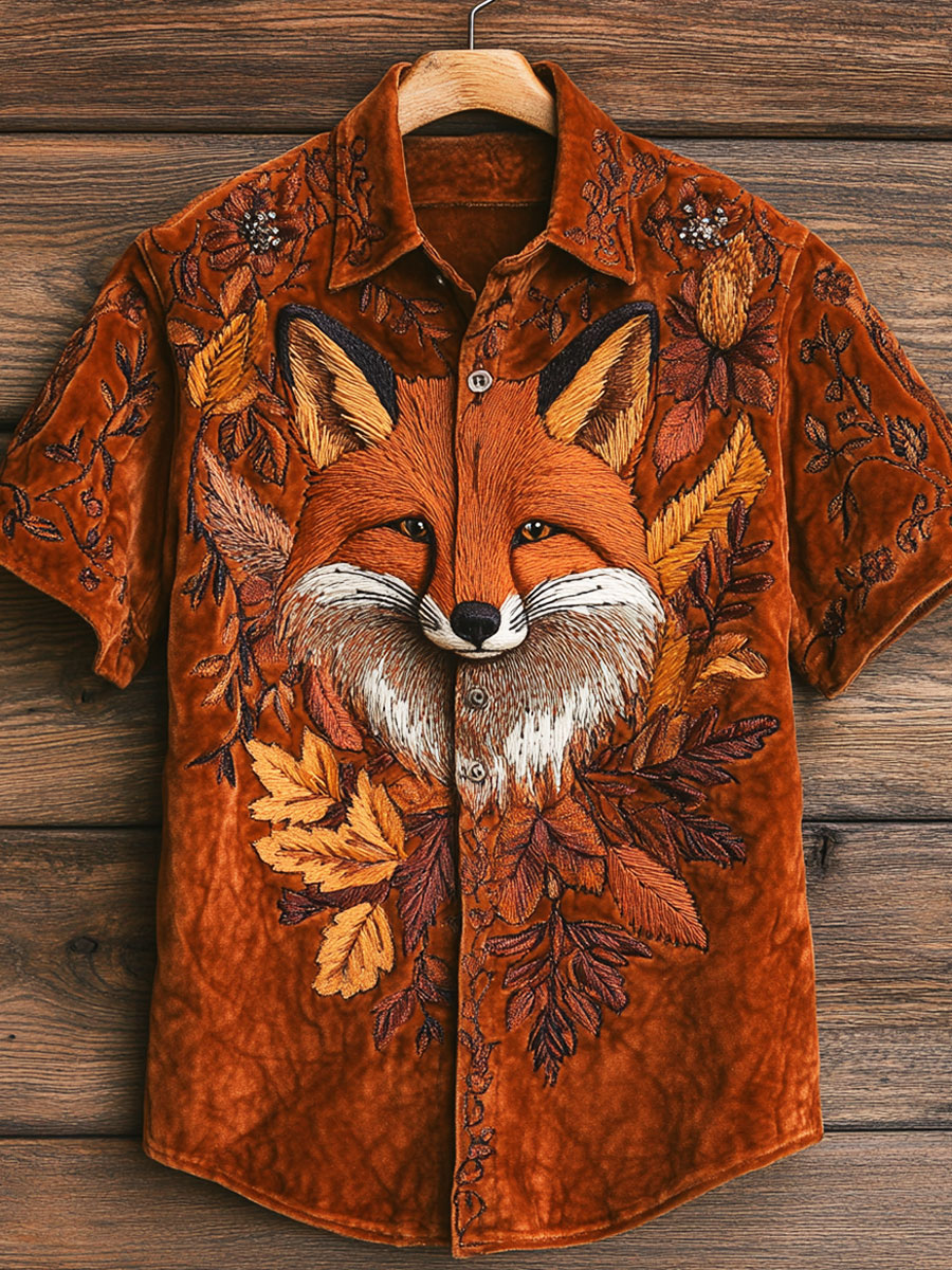 Flower Fox Print Casual 100% Cotton Shirt