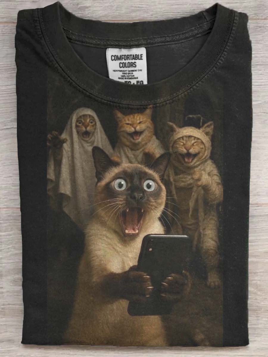 Funny Cat Print Casual Short Sleeve T-Shirt