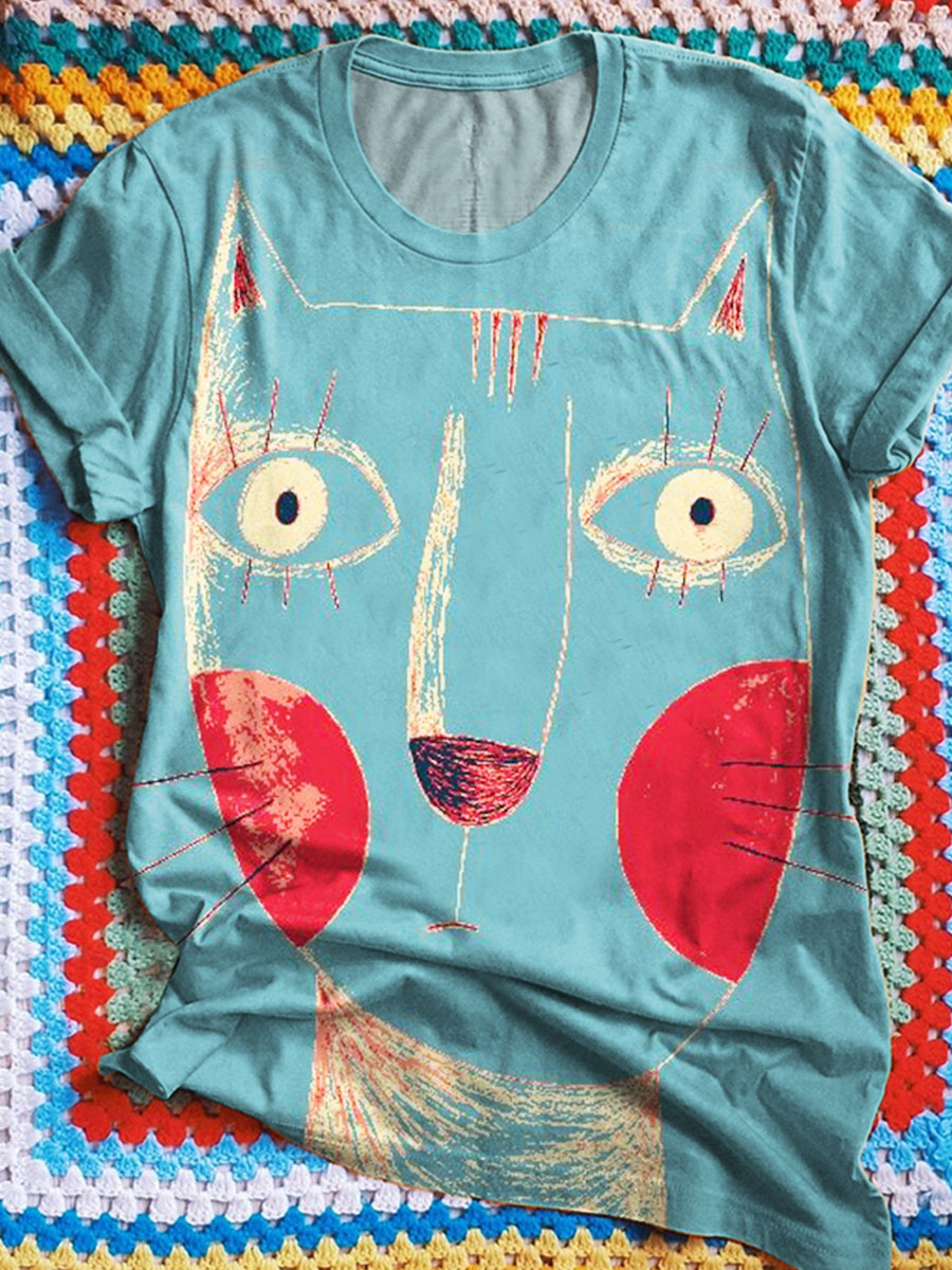 Abstract Cat Art Print Casual T-shirt