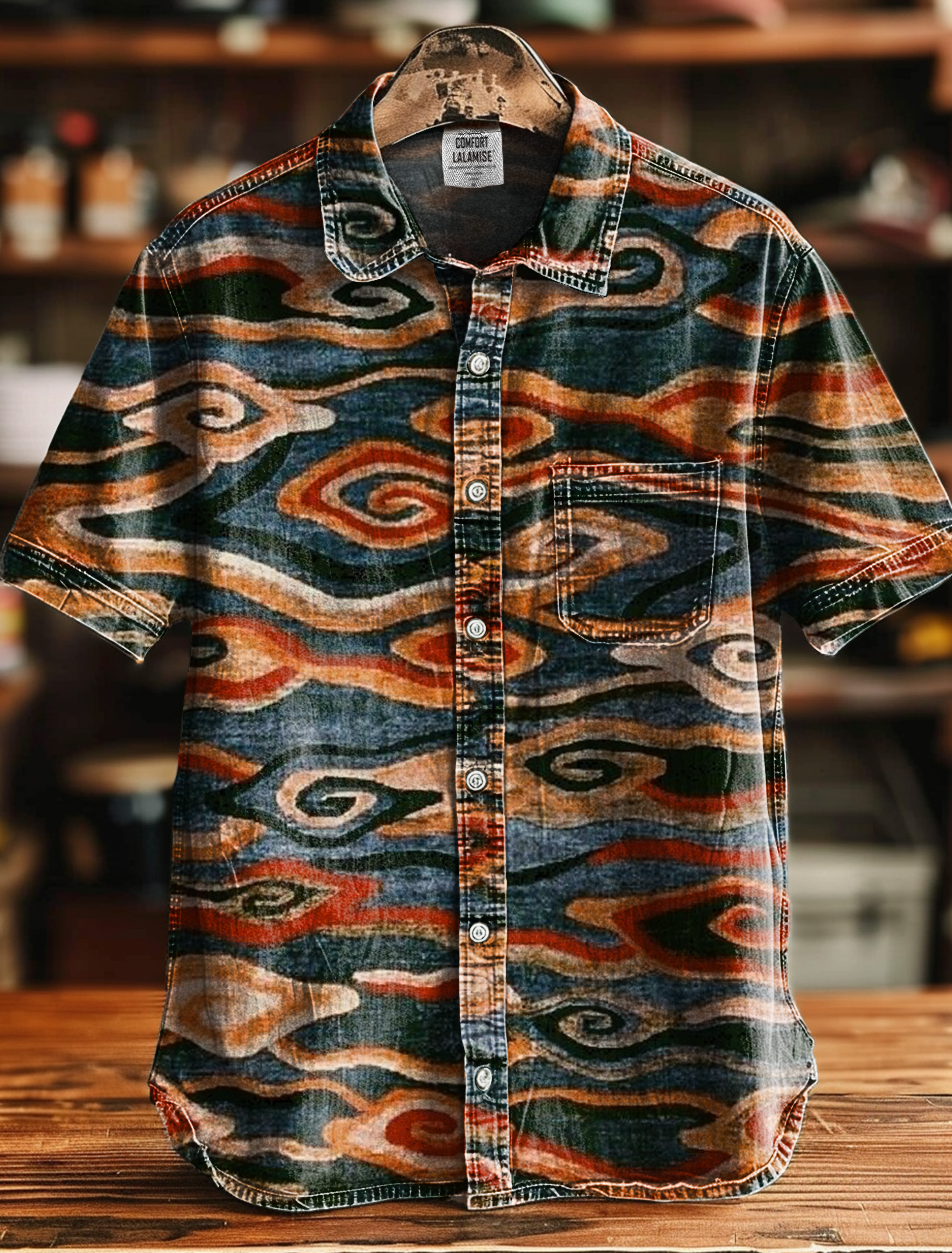 Vintage Multicolor Abstract Ethnic Art Print Casual100% Cotton Shirt