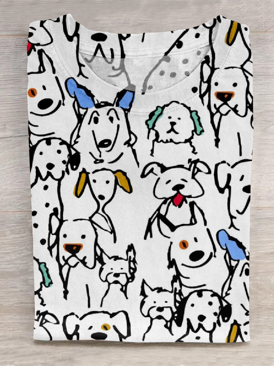 Dog Art Print Casual Short Sleeve T-Shirt