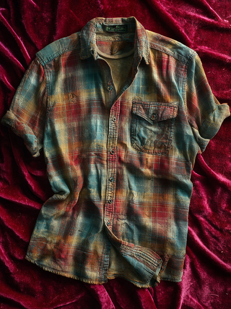 Vintage Plaid Print Casual 100% Cotton Shirt