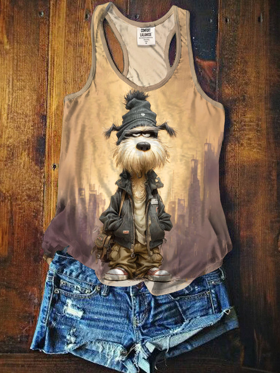 Funny Cool Dog Art Print Casaul Tank Top