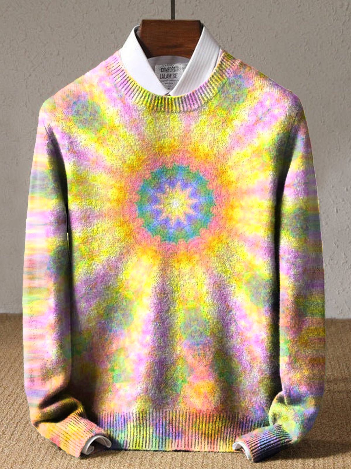 Vintage Abstract Fantasy Art Print Knit Pullover Sweater