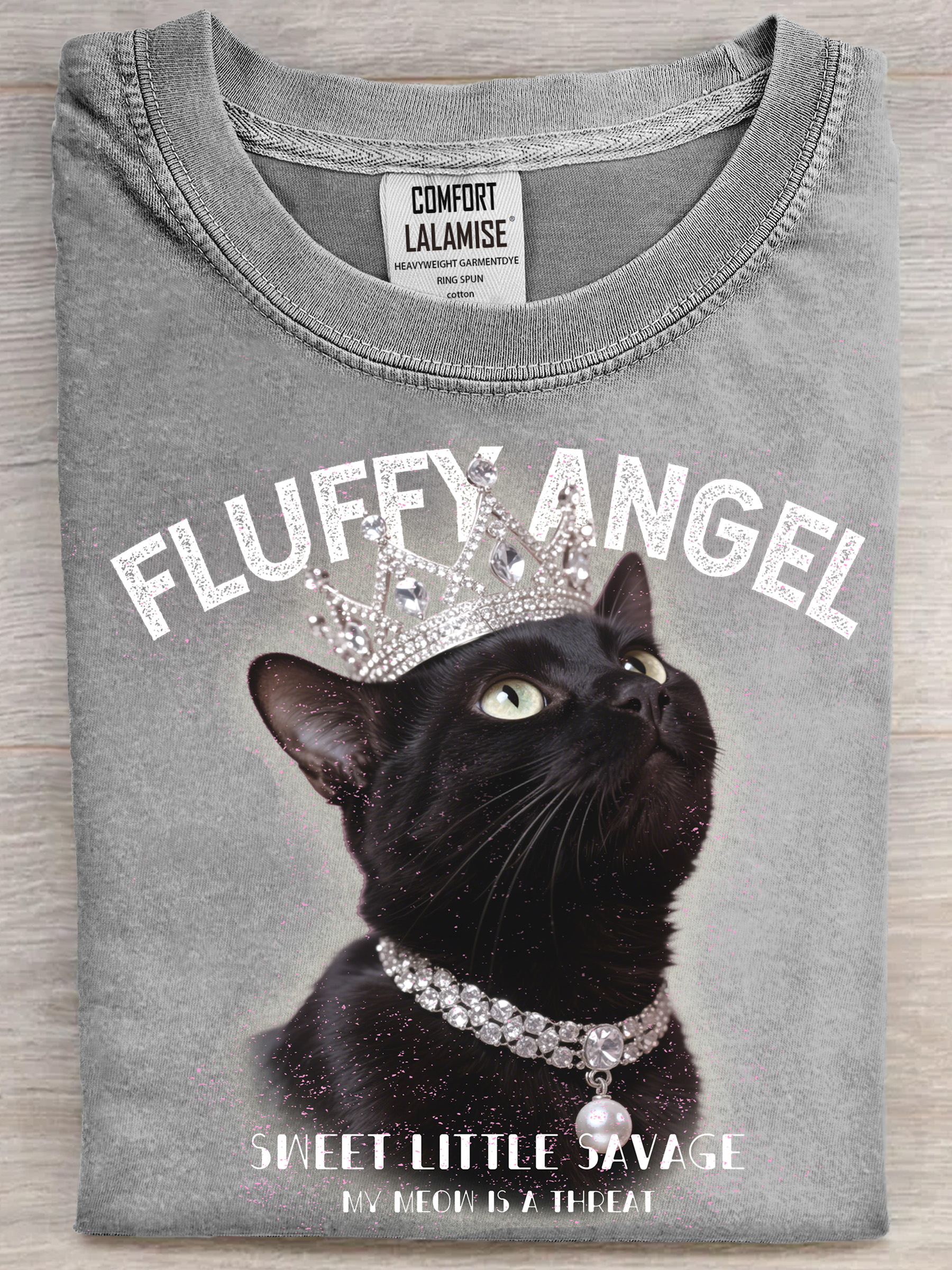 Funny Angel Cute cat Art Print Cotton Casual Short Sleeve T-shirt