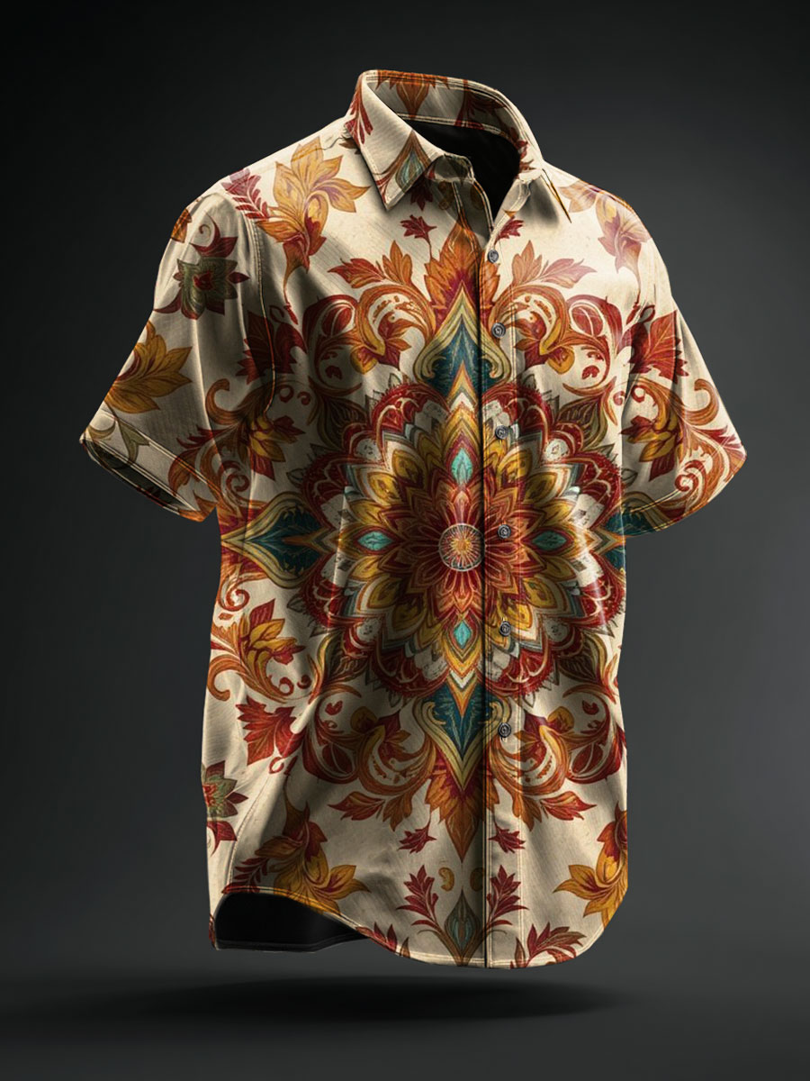 Vintage Art Print Casual 100% Cotton Shirt