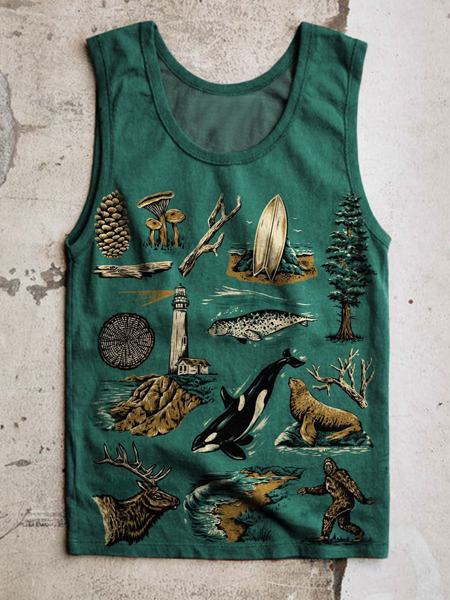 Vintage Print 100% Cotton Casual Tank Top