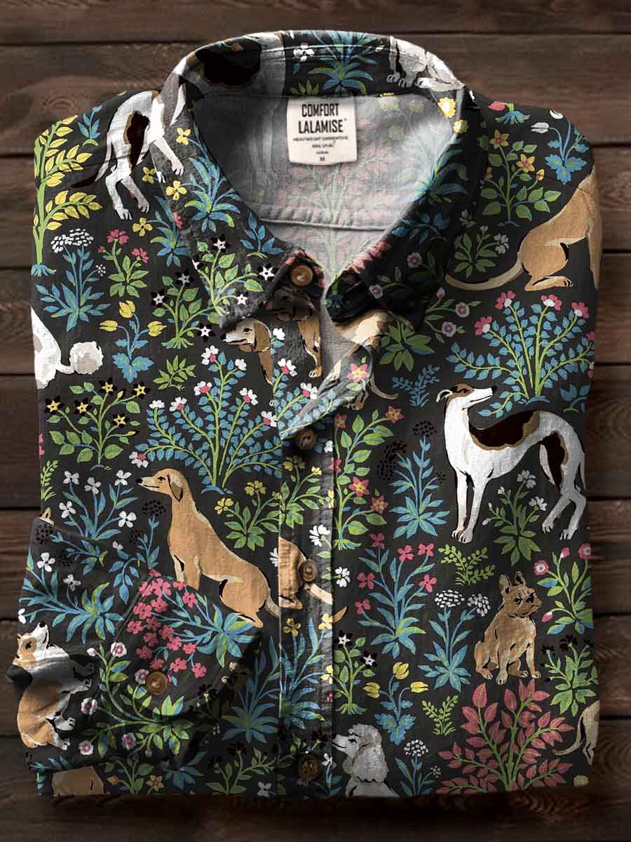 Dogs Art Print Casual Cotton Shirt