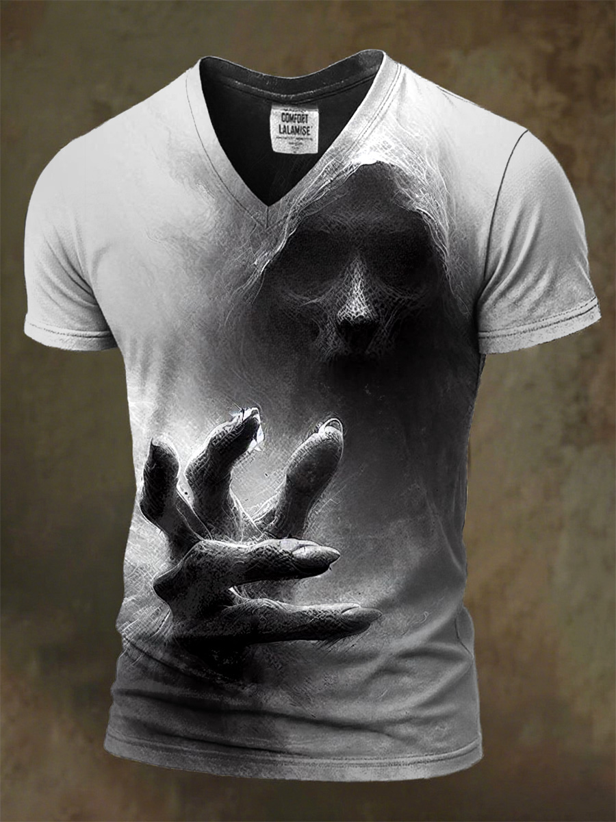 Halloween Retro Horror Grim Reaper Print T-shirt