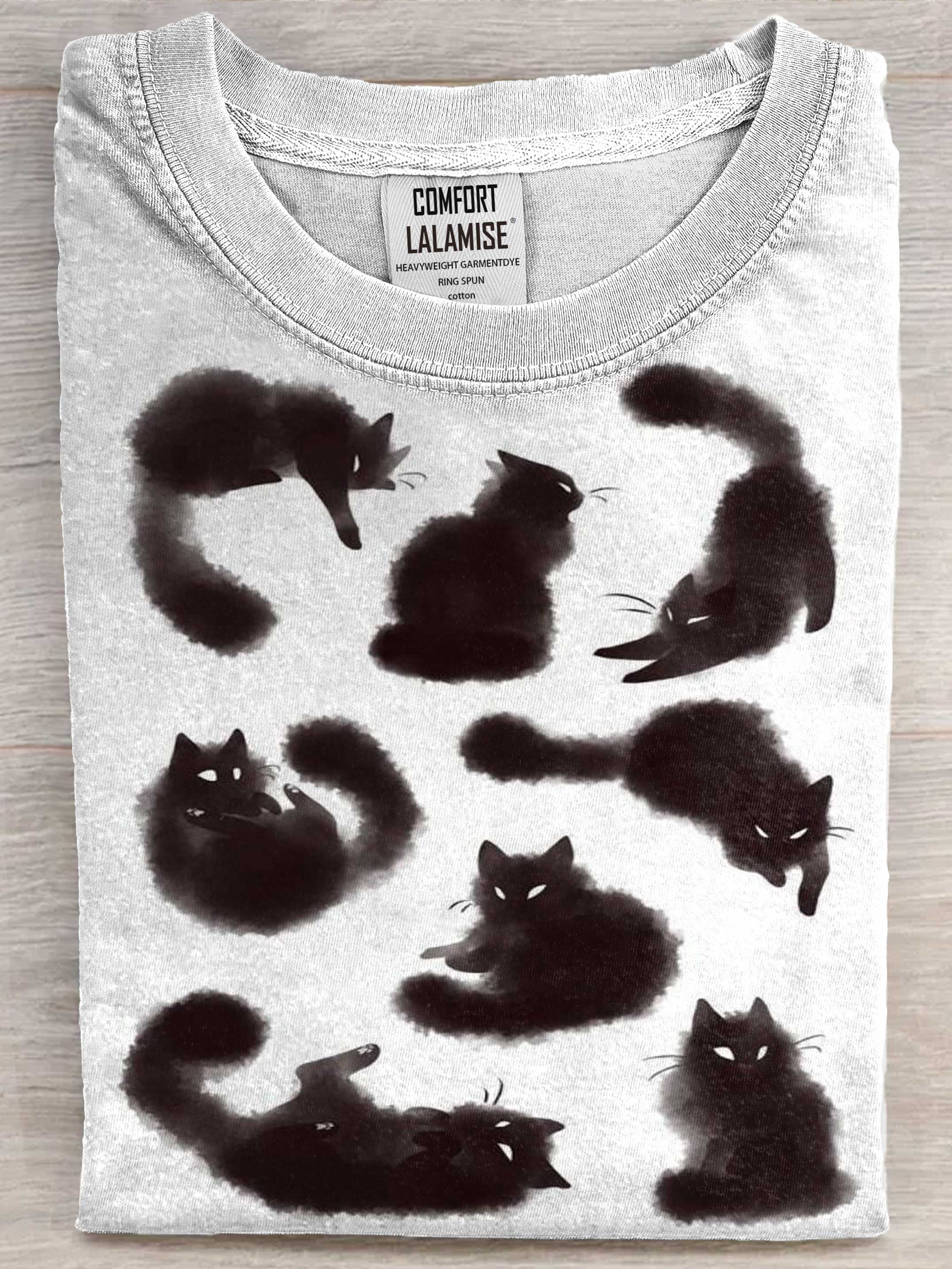 Watercolor Various kinds of Cats Art Print Casual Short Sleeve T-shirt