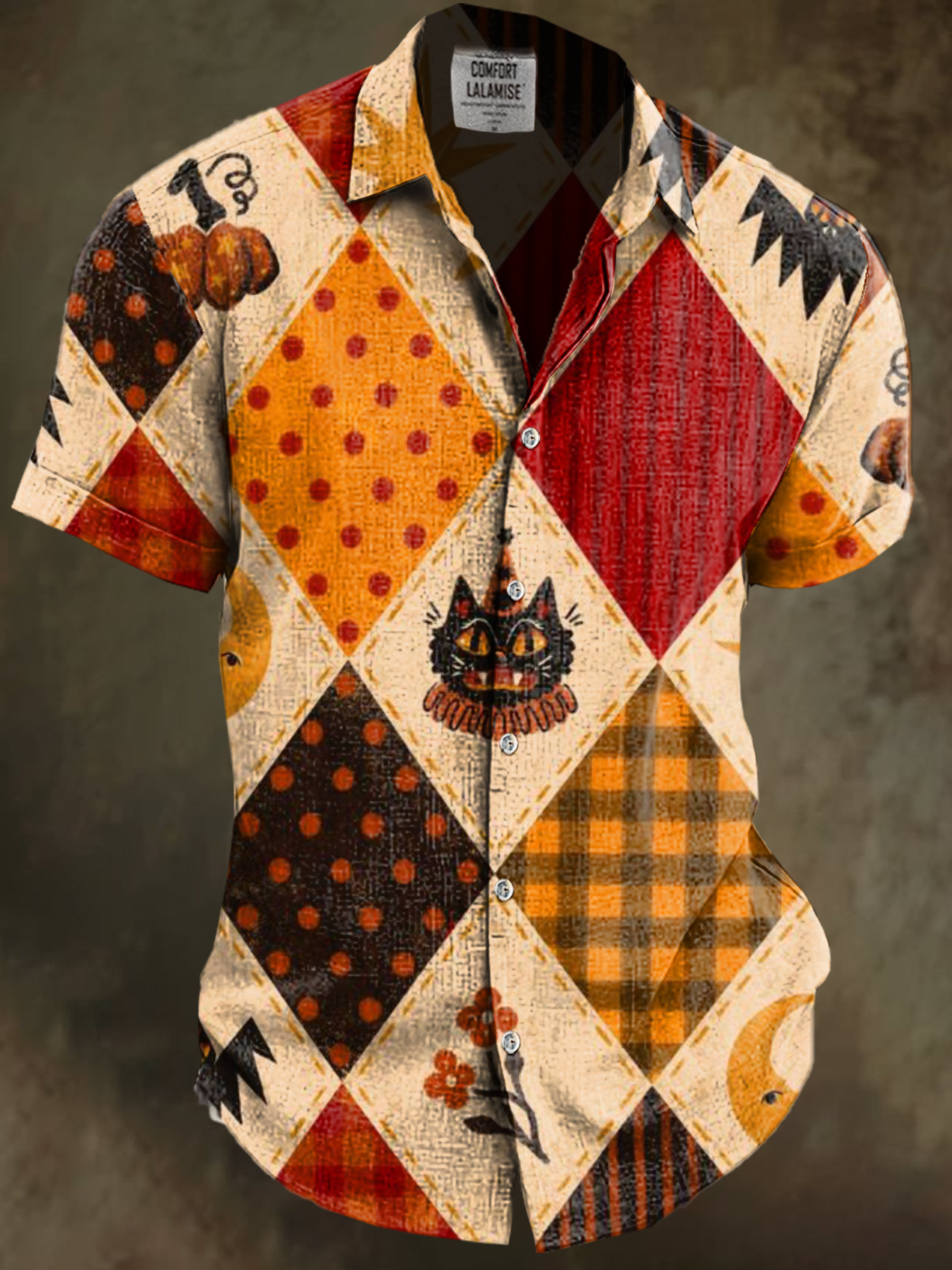 Vintage Fantasy Halloween Art Print Casual Cotton And Linen Shirt