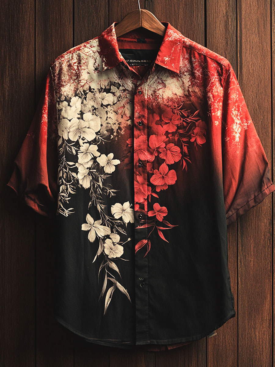Dark Flowers Print Casual Shirt