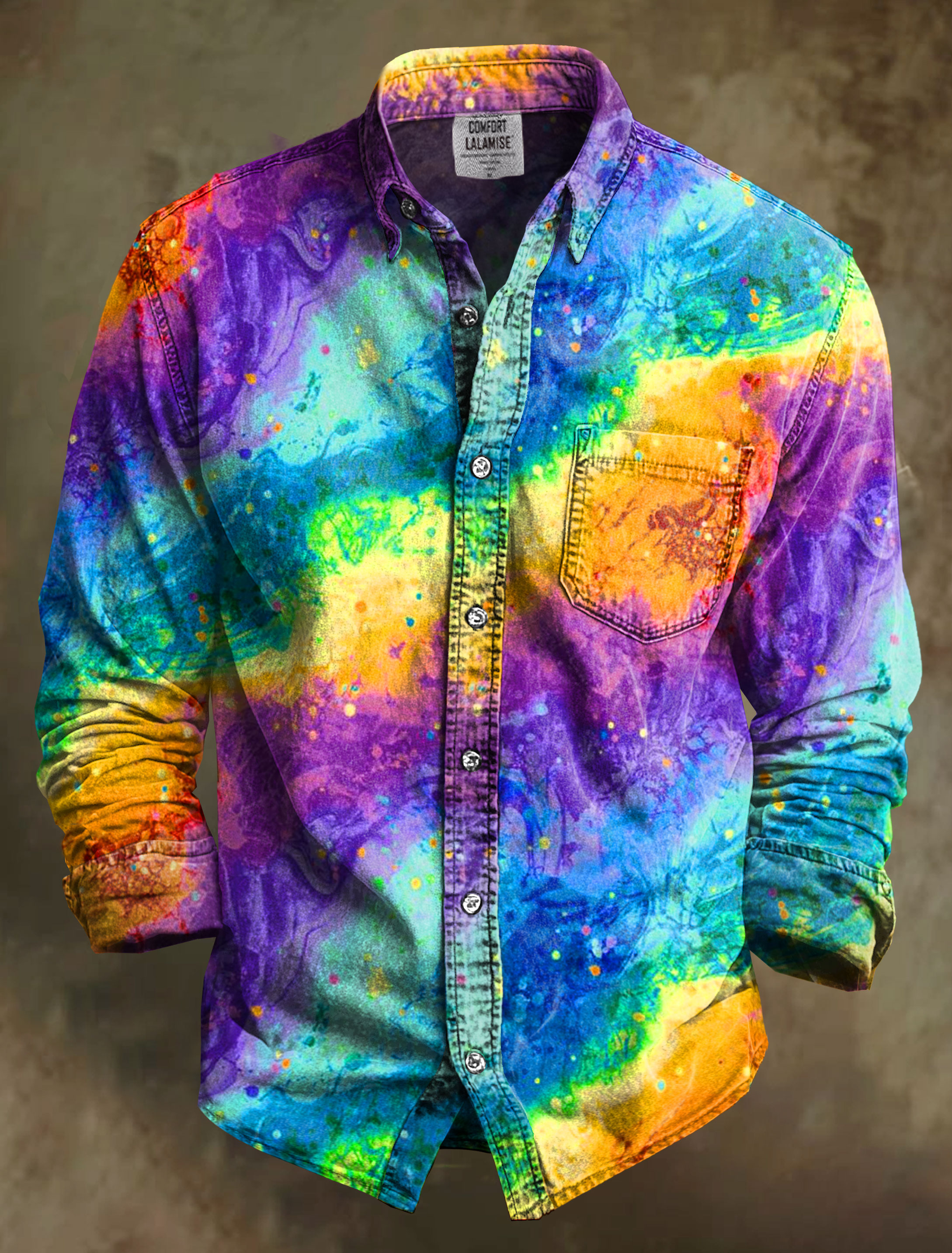 Rainbow Paint Art Print 100% Cotton Long Sleeve Shirt