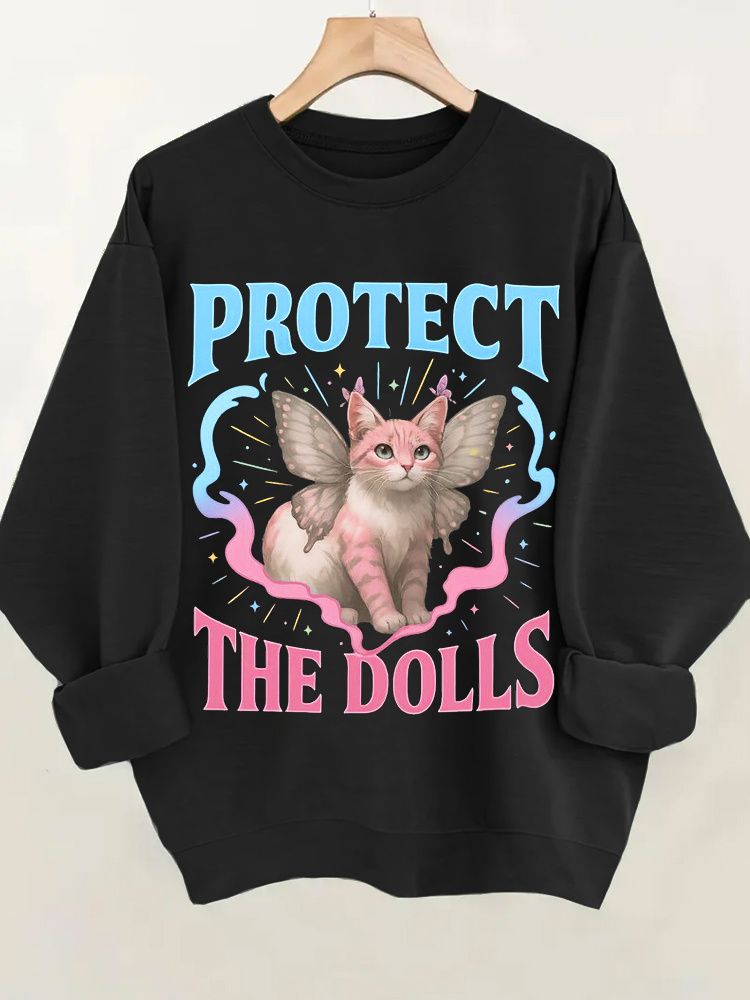 Protect The Dolls Gender Equality Trans Pride Funny Cat Women's Sweatshirt