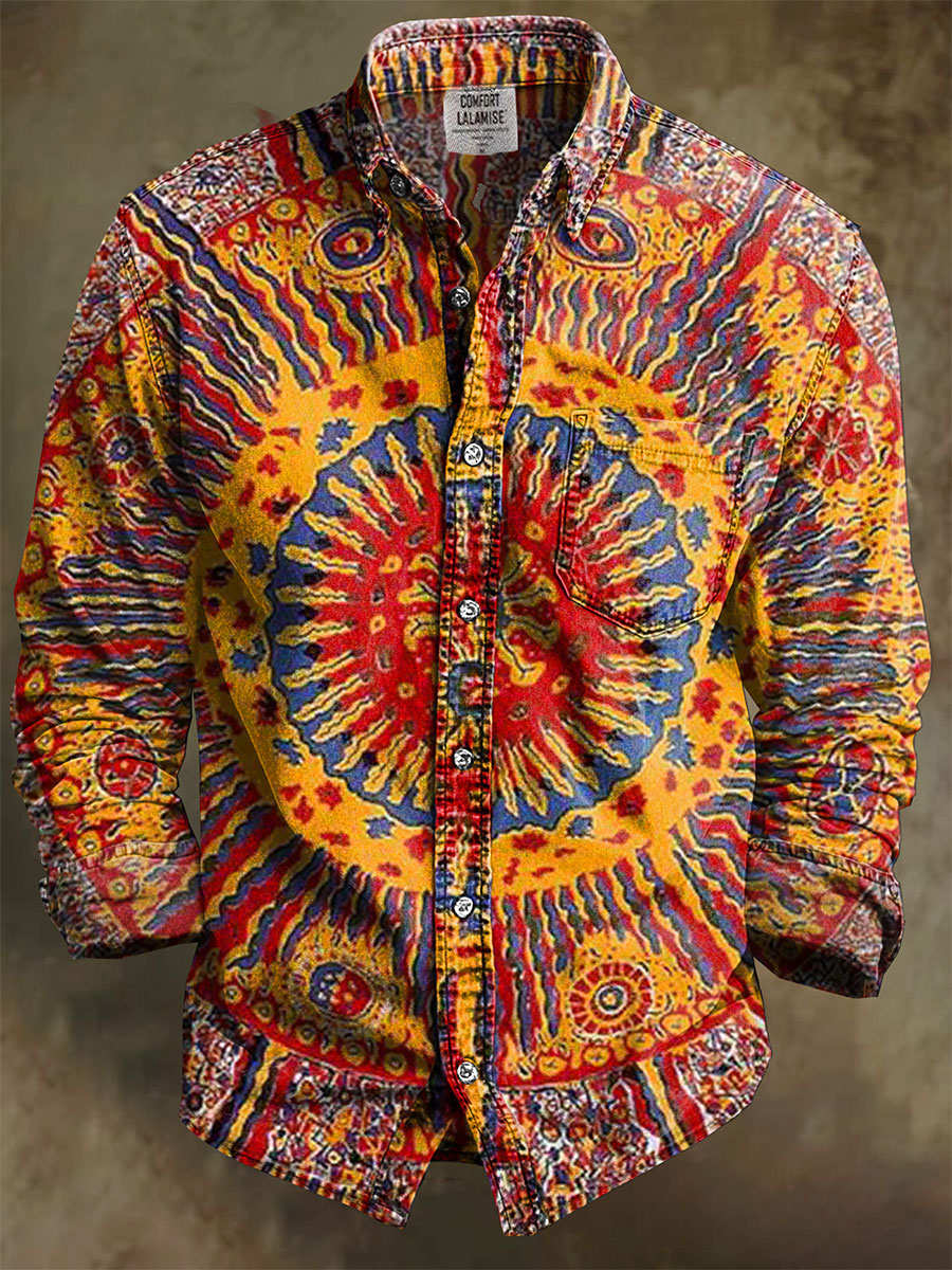 Vintage Abstrct Art Print 100% Cotton Long Sleeve Shirt
