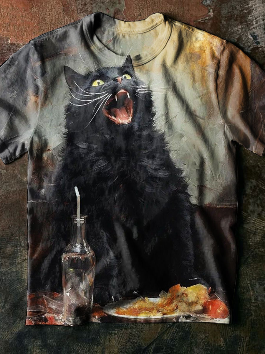 Black Cat Art Prints Casual T-shirt