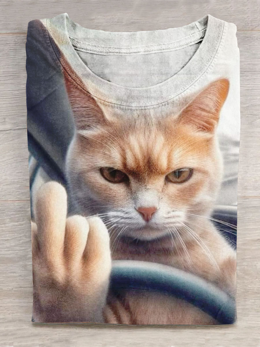 Funny Cat Driver Print Short Sleeves