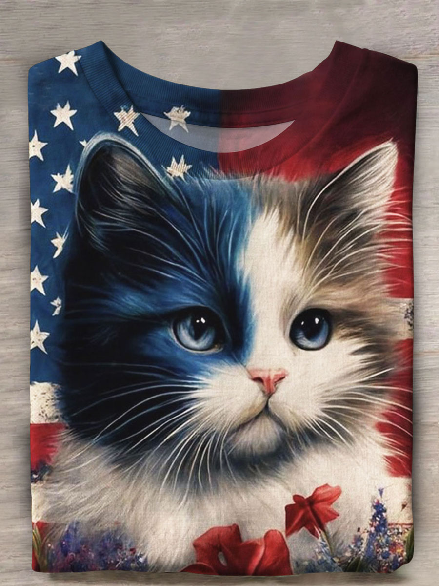 4th Of July Cat Print T-shirt