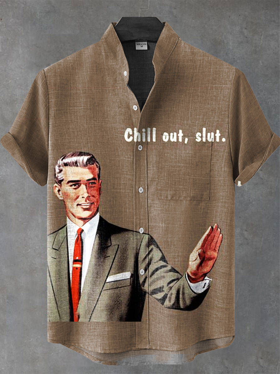 Vintage Funny Print Casual 100% Cotton Shirt