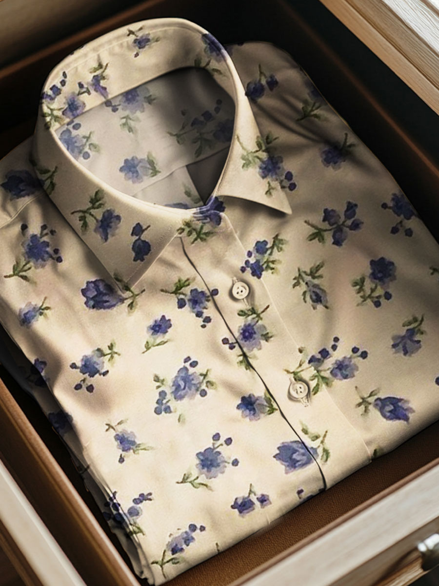 Vintage Flower Print Casual 100% Cotton Short Sleeves Shirt