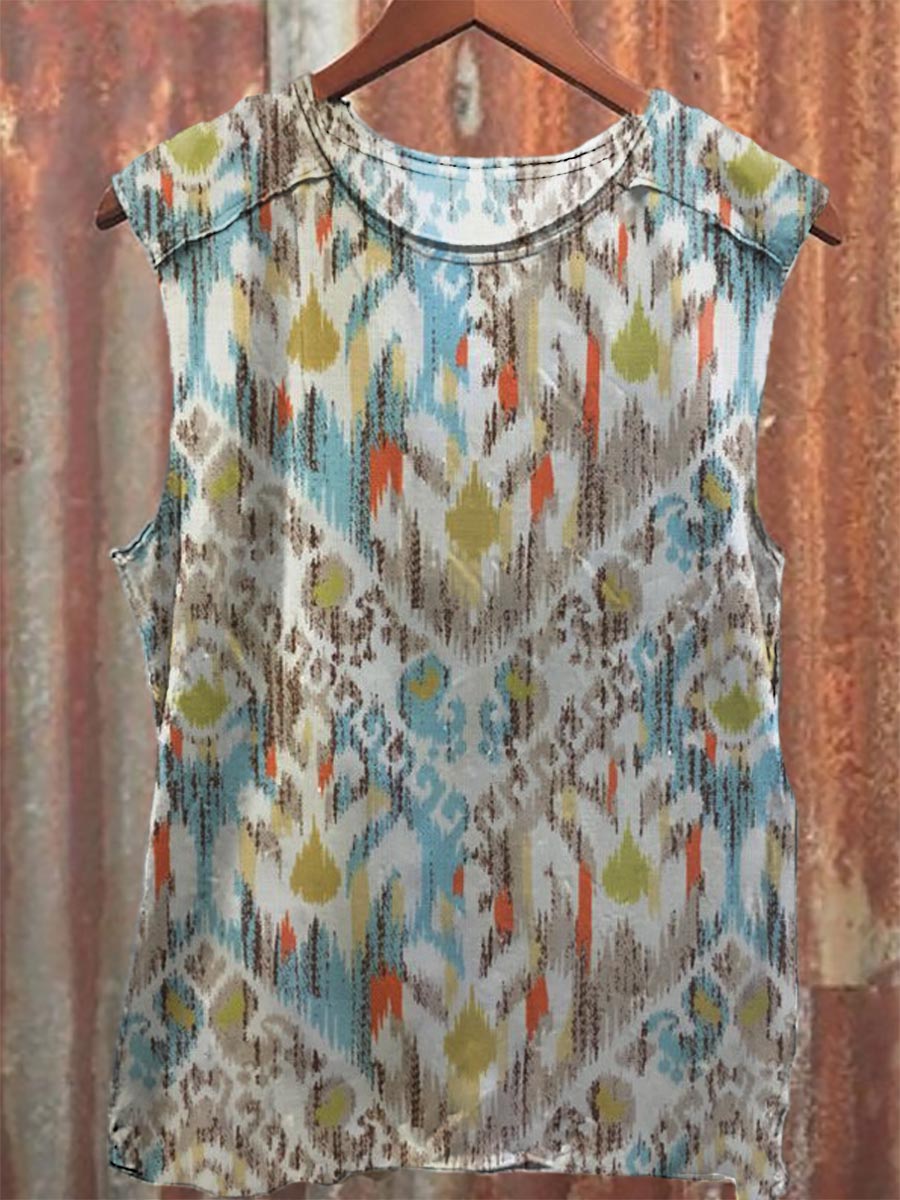 Vintage Print 100% Cotton Casual Tank Top