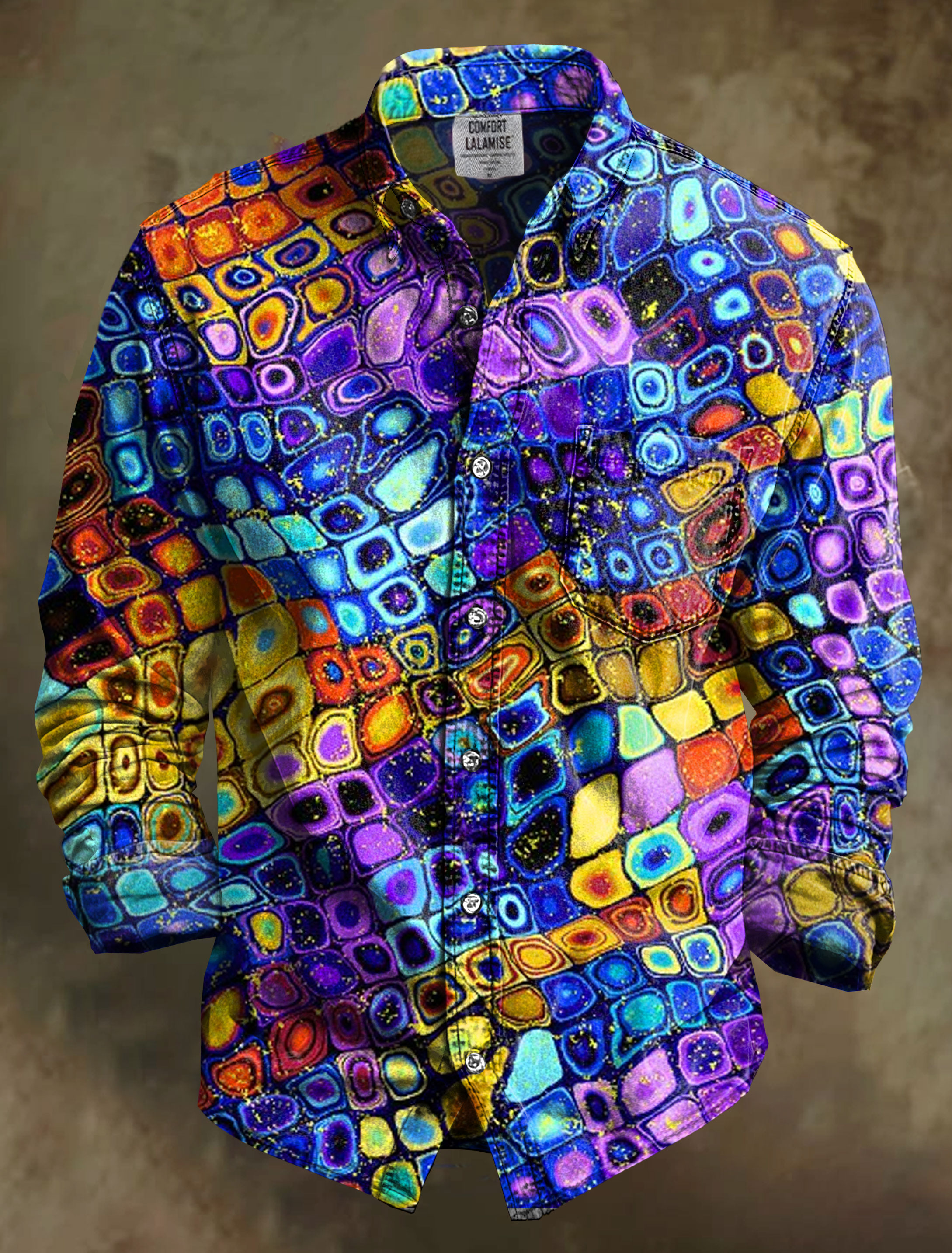 Aabstract Multicolor Art Print 100% Cotton Long Sleeve Shirt
