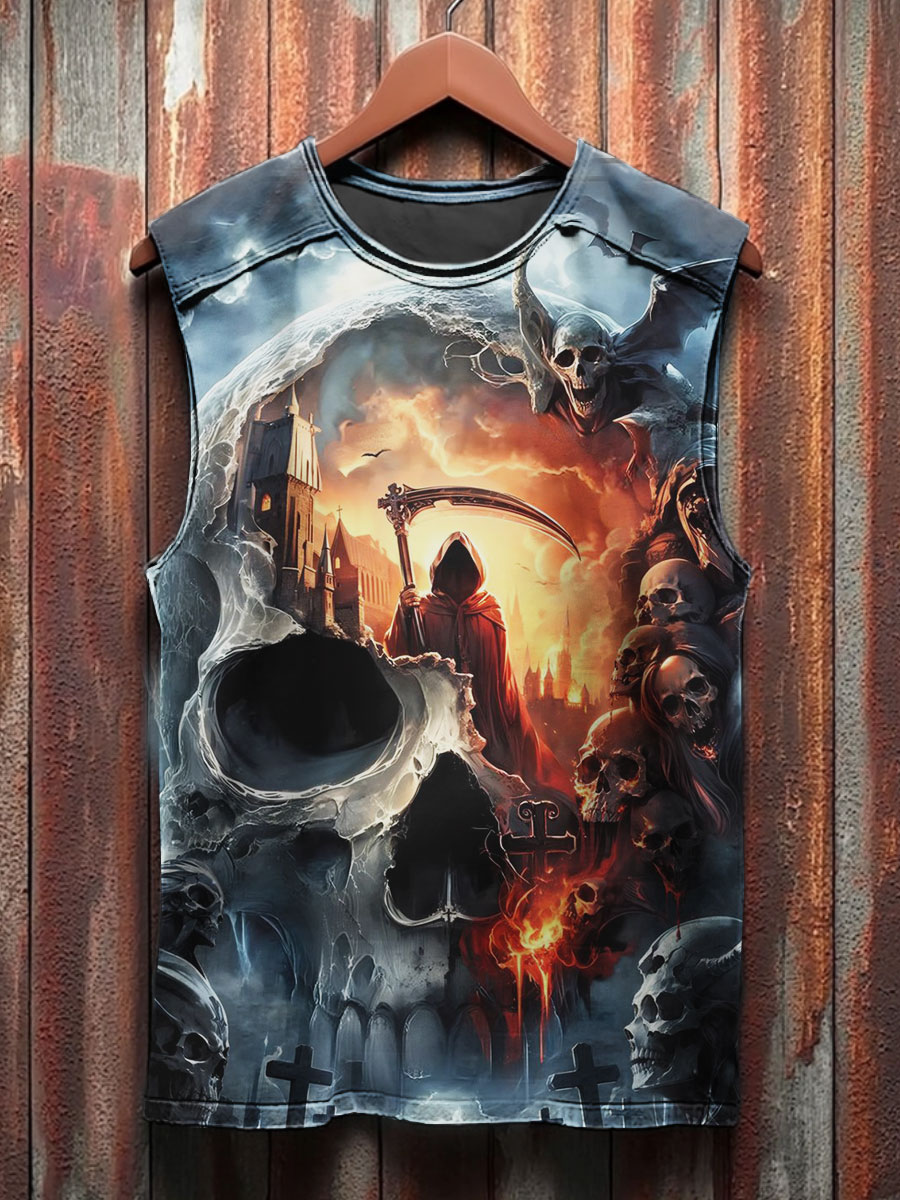 Dark Death Print 100% Cotton Casual Tank Top