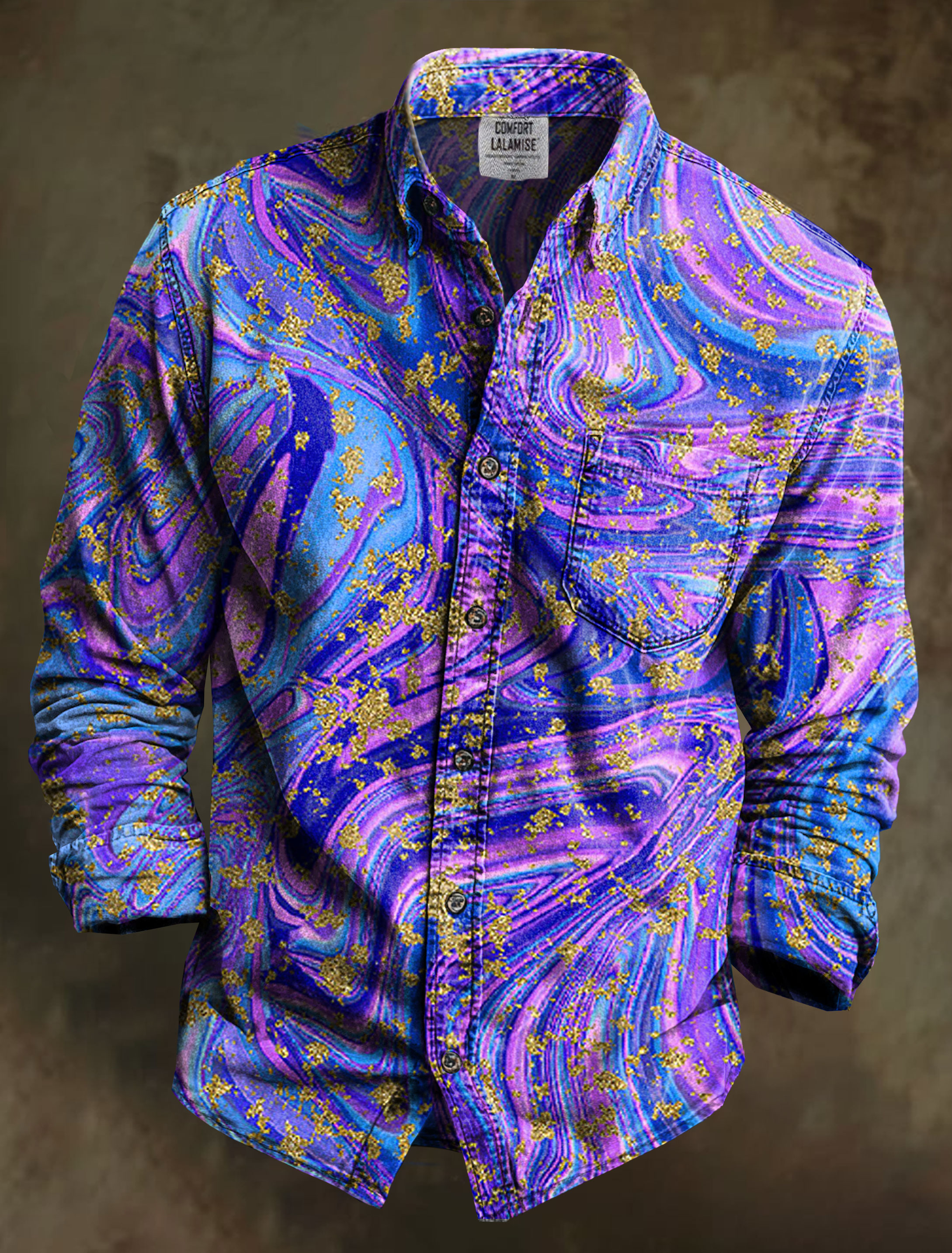 Galaxy Super Nova Multi Gold Art Print 100% Cotton Long Sleeve Shirt