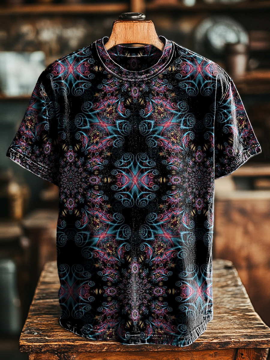 Unisex Retro Dark Geometric Print Casual Loose Short Sleeve T-Shirt