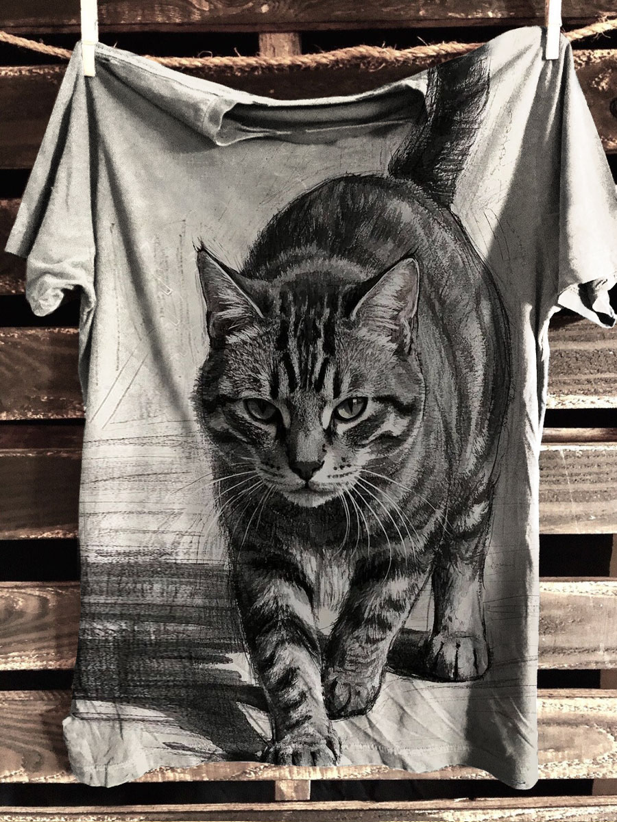 Vintage Cat Art Prints Casual T-shirt