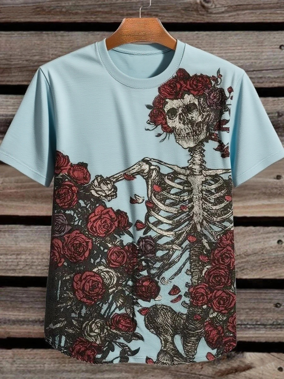Halloween Rose Skull Art Print Casual Cozy Short Sleeve T-Shirt