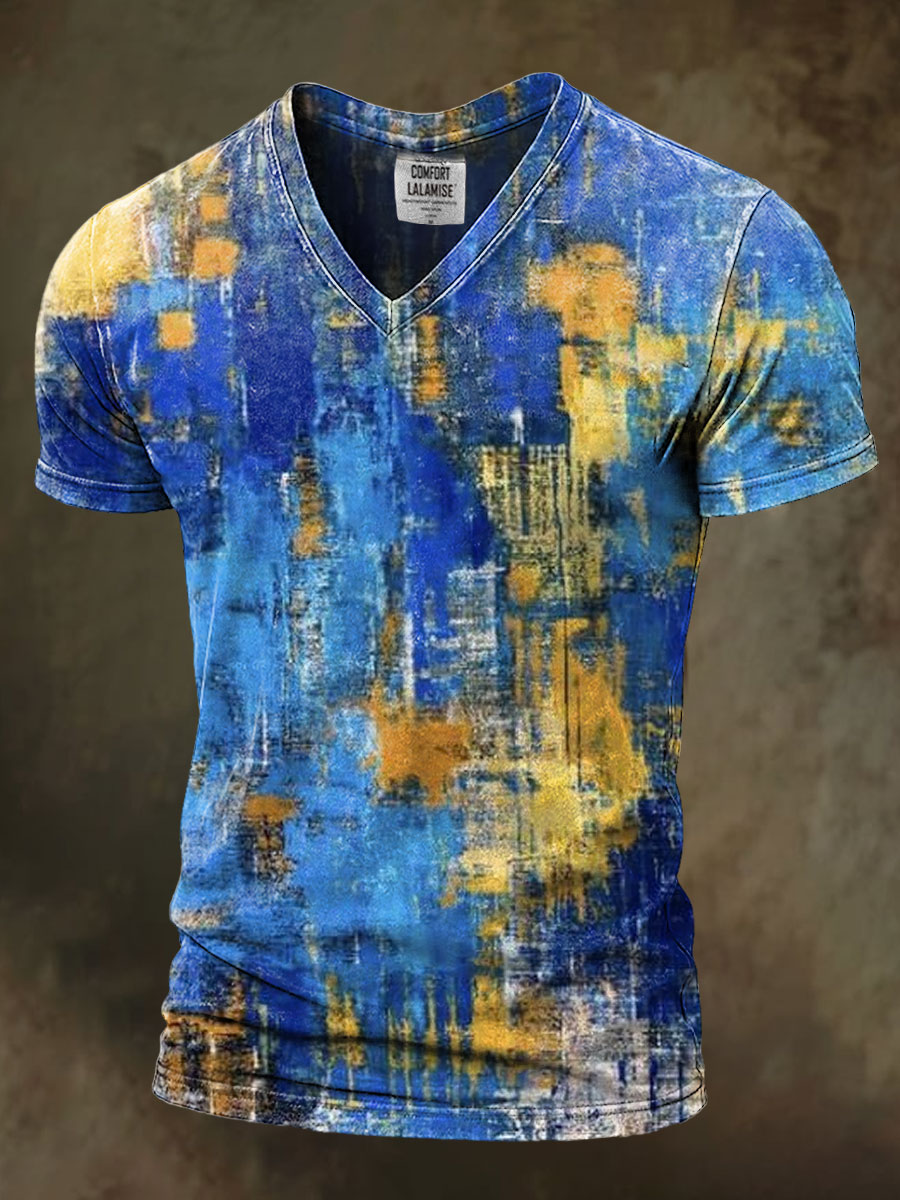 Abstrct Art Print Casaul Short Sleeve V-neck T-shirt