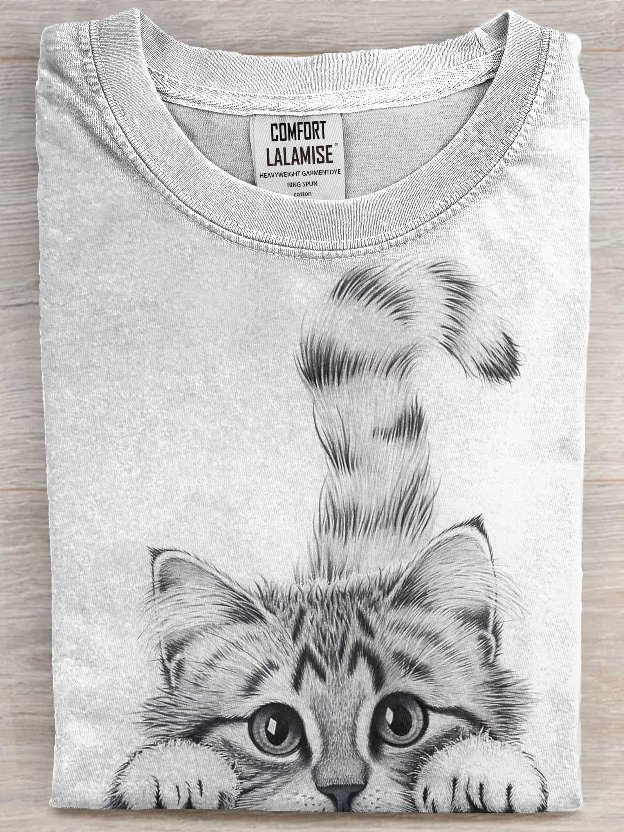 Cute Cat Art Print Casual Short Sleeve T-shirt