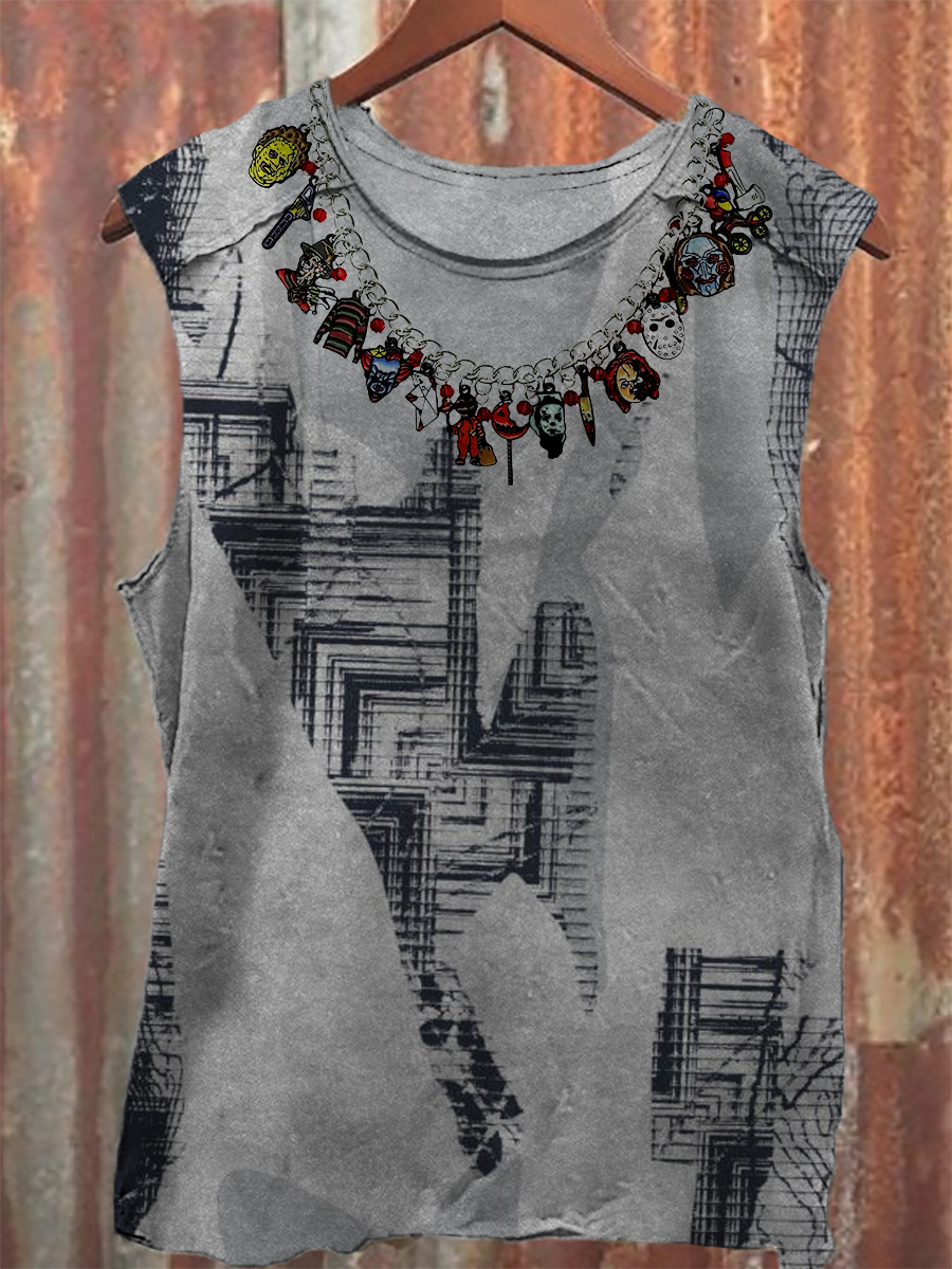 Vintage Print 100% Cotton Casual Tank Top