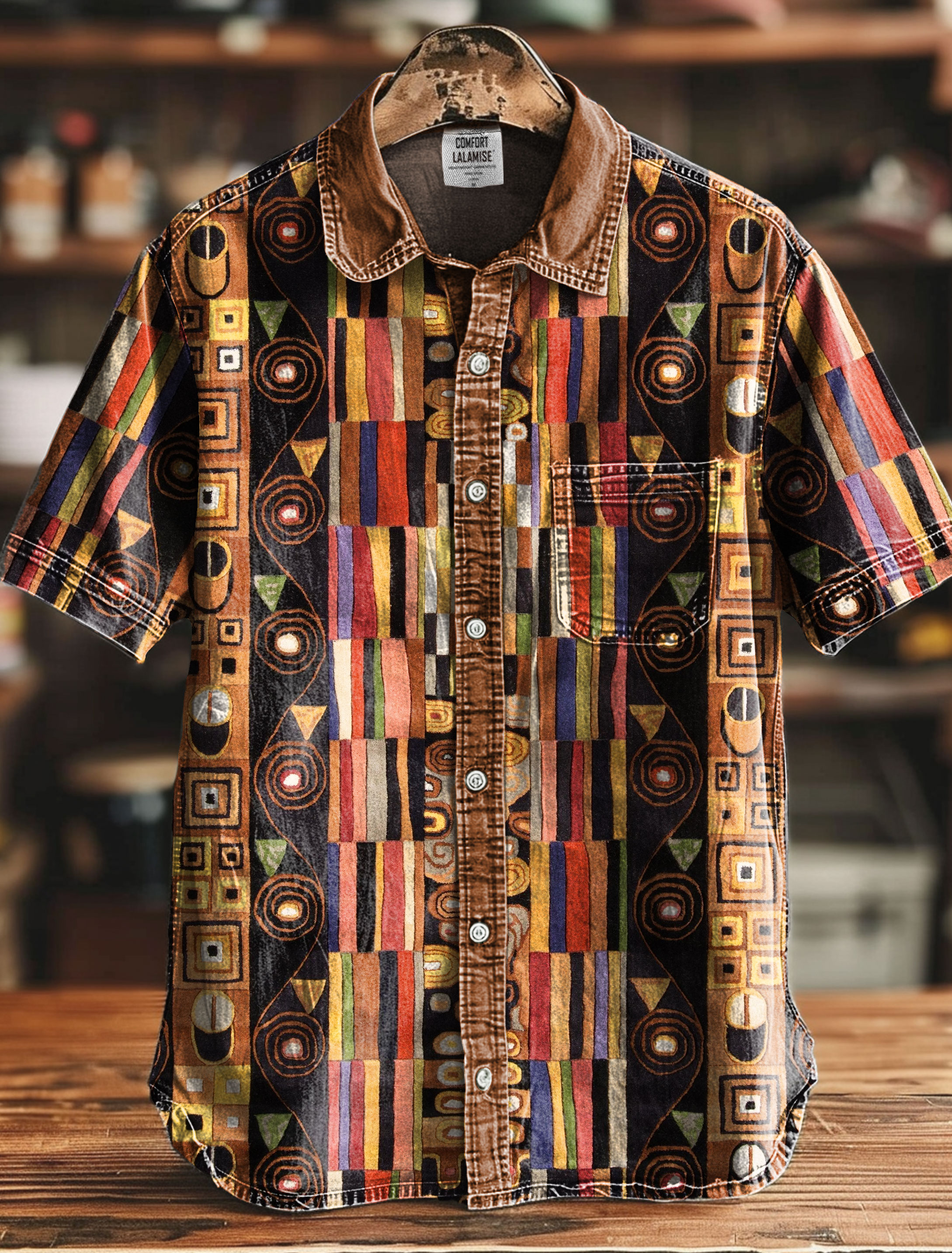 Vintage Art Print Casual 100% Cotton Shirt