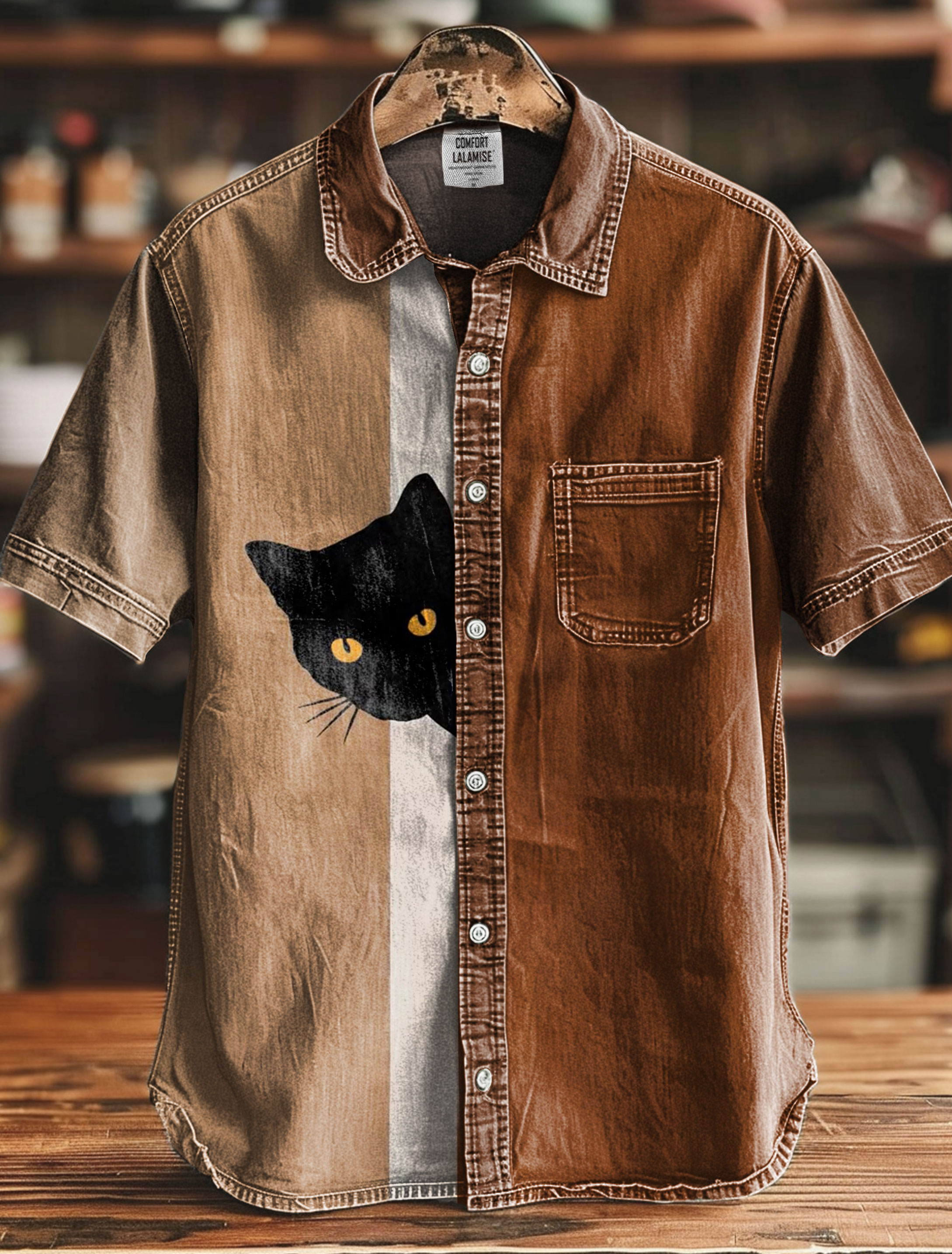 Black Cat Art Print Casual 100% Cotton Shirt