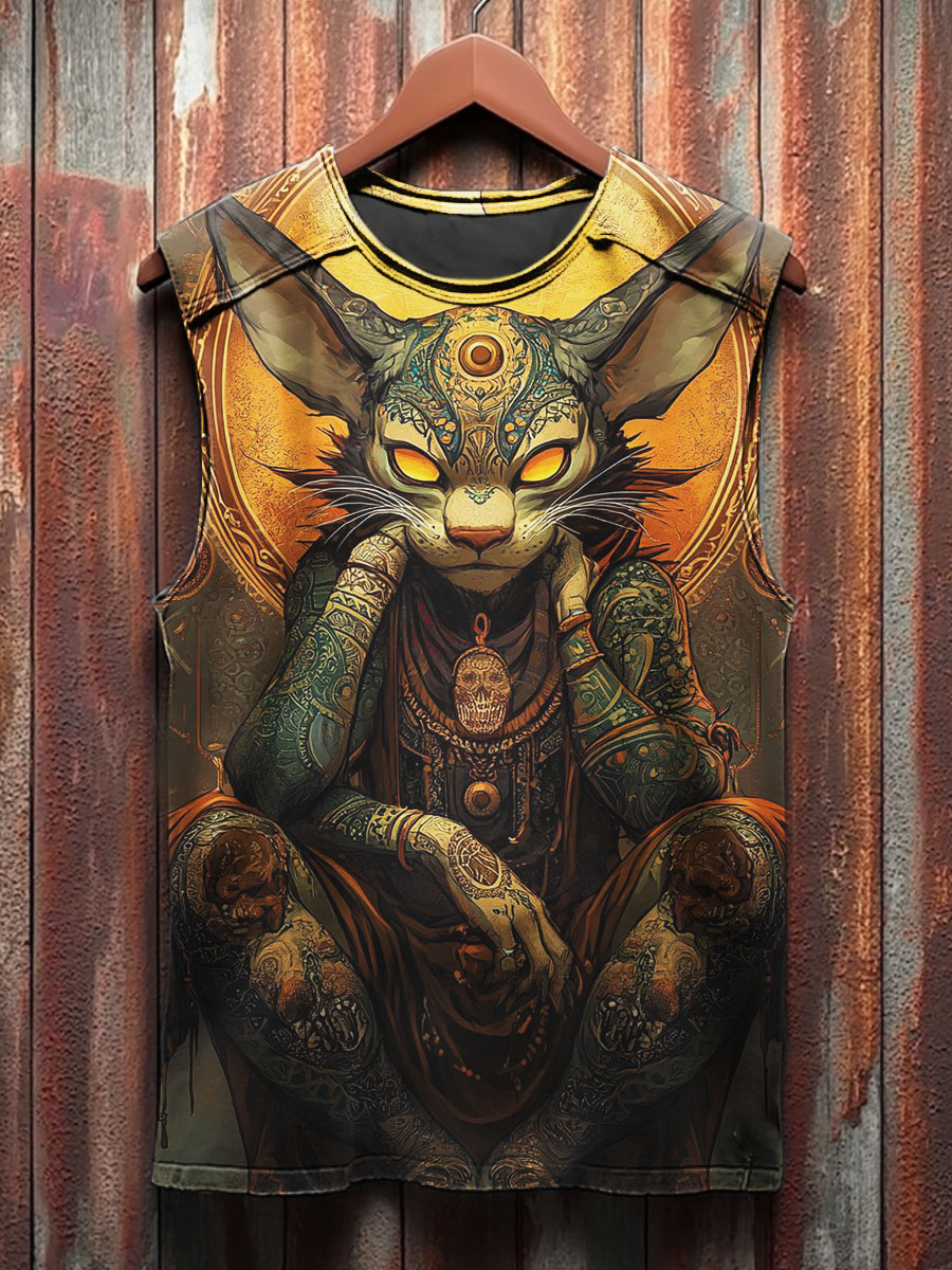 Cat Art Print 100% Cotton Casual Tank Top