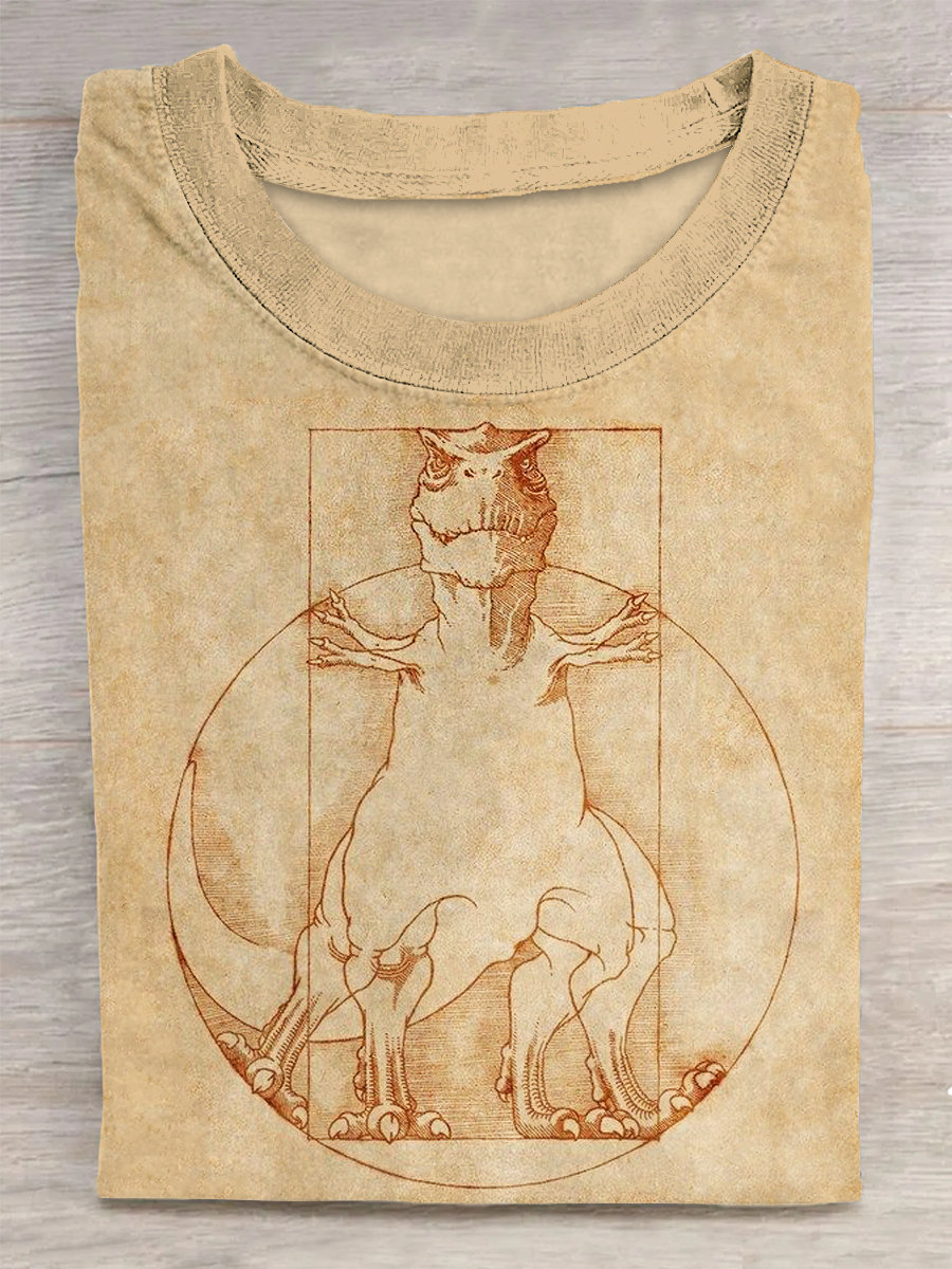 Funny Dinosaur Printed Vintage Fashion Loose Short Sleeve T-Shirt