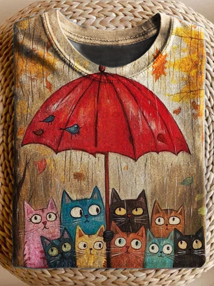 Cat Art Print Short Sleeve T-shirt