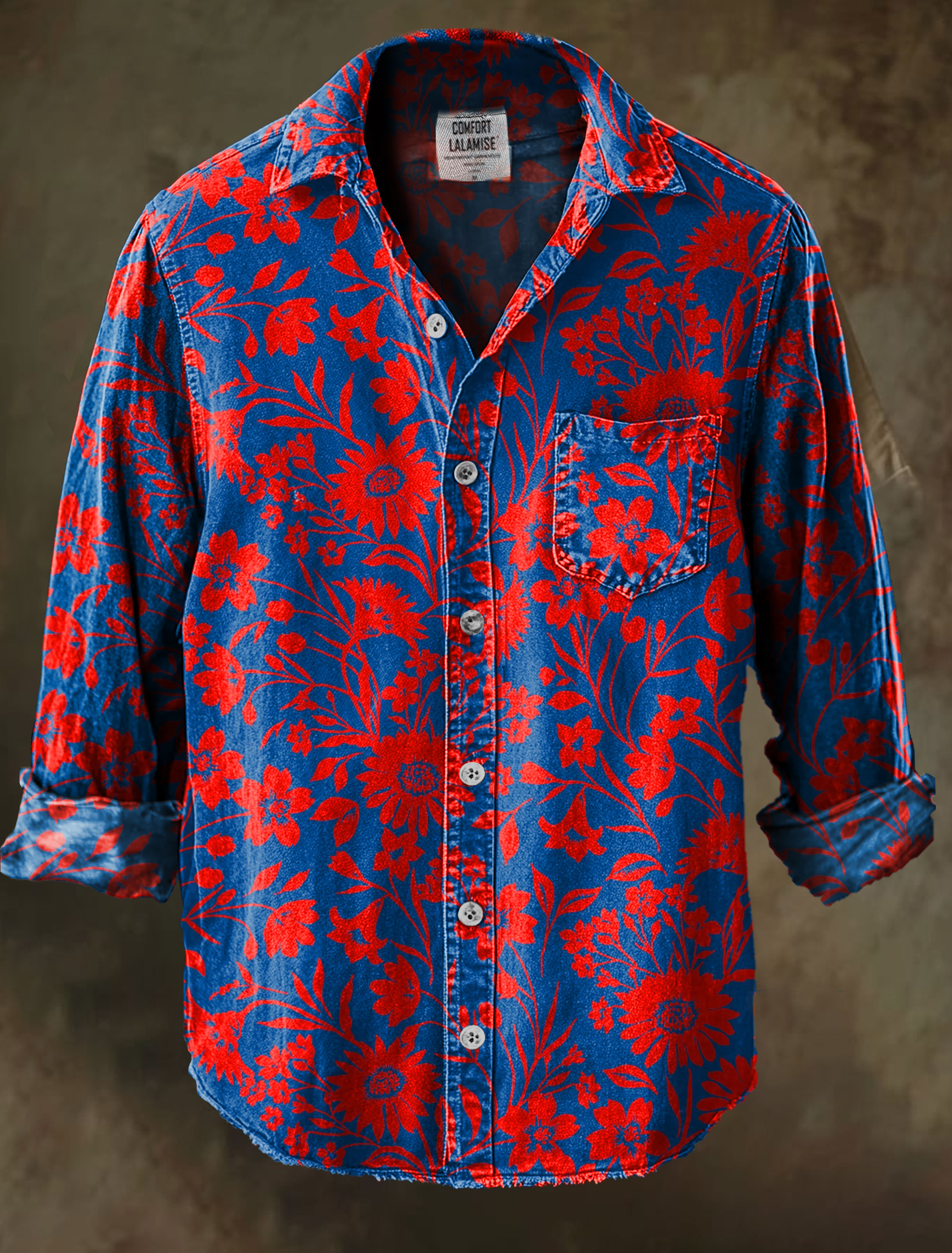 Vintage Floral Art Print 100% Cotton Long Sleeve Shirt