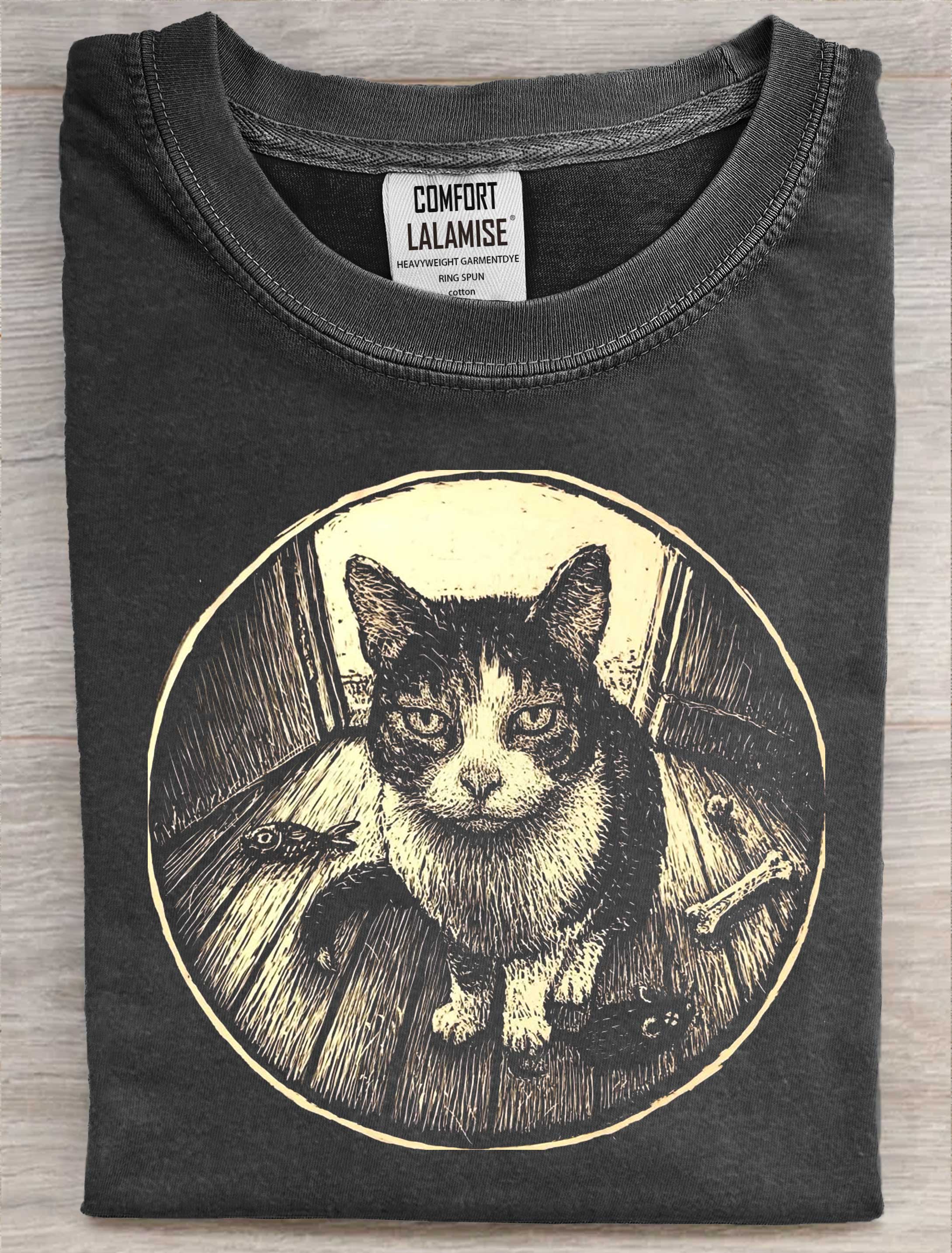 Cat Art Print Casaul Short Sleve T-shirt