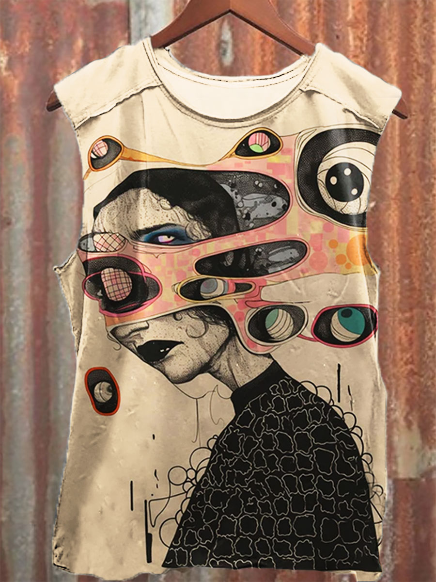 Abstract Art Print 100% Cotton Casual Tank Top