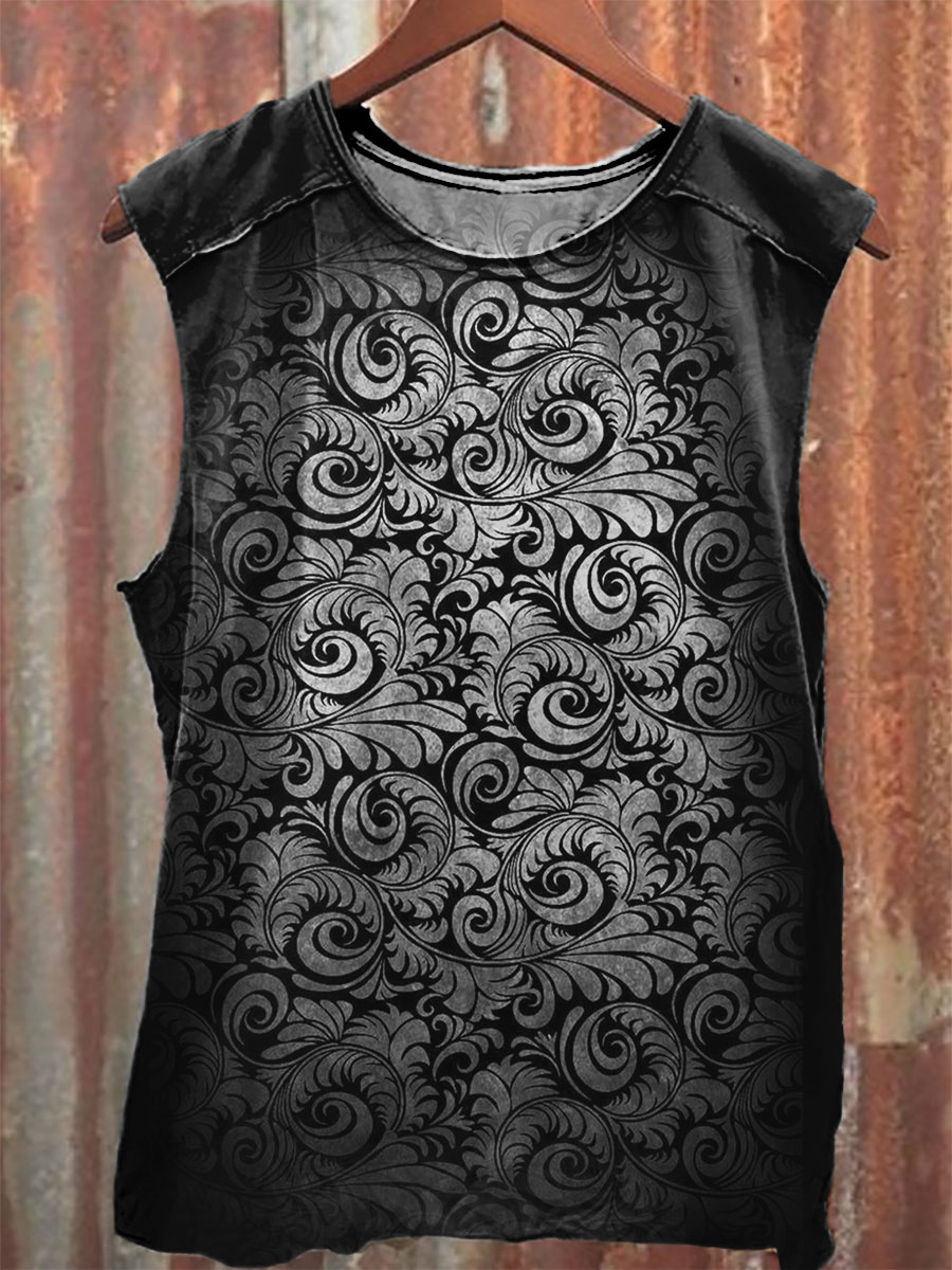 Vintage Gradient Floral Print 100% Cotton Casual Tank Top