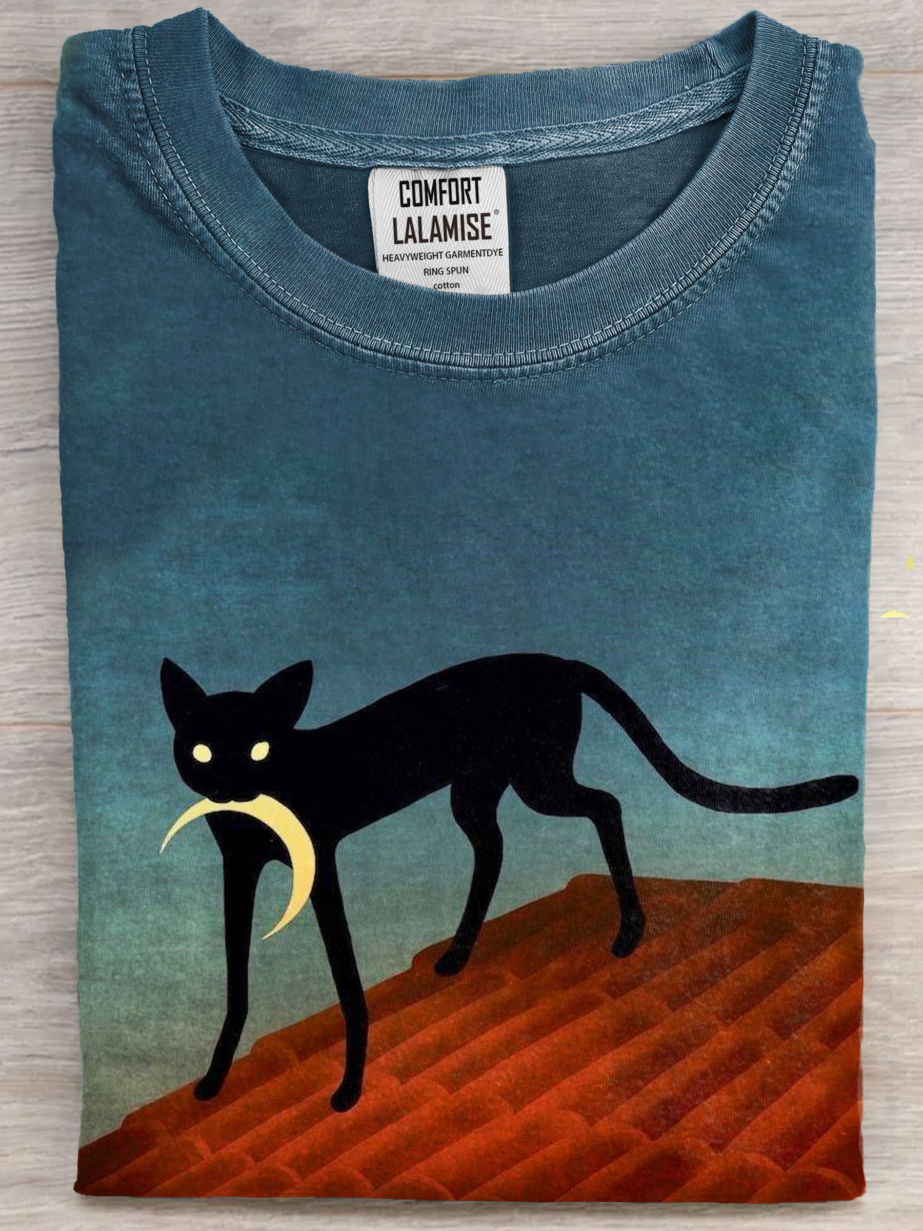 Steal The Moon Black Cat Art Print Casual Short Sleeve T-shirt