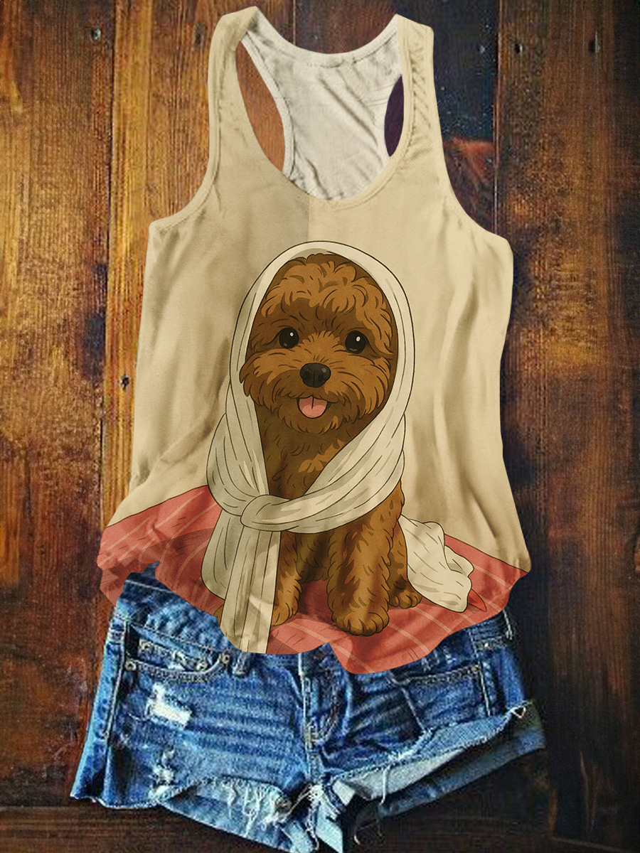 Funny Dog Art Print Casual Vest