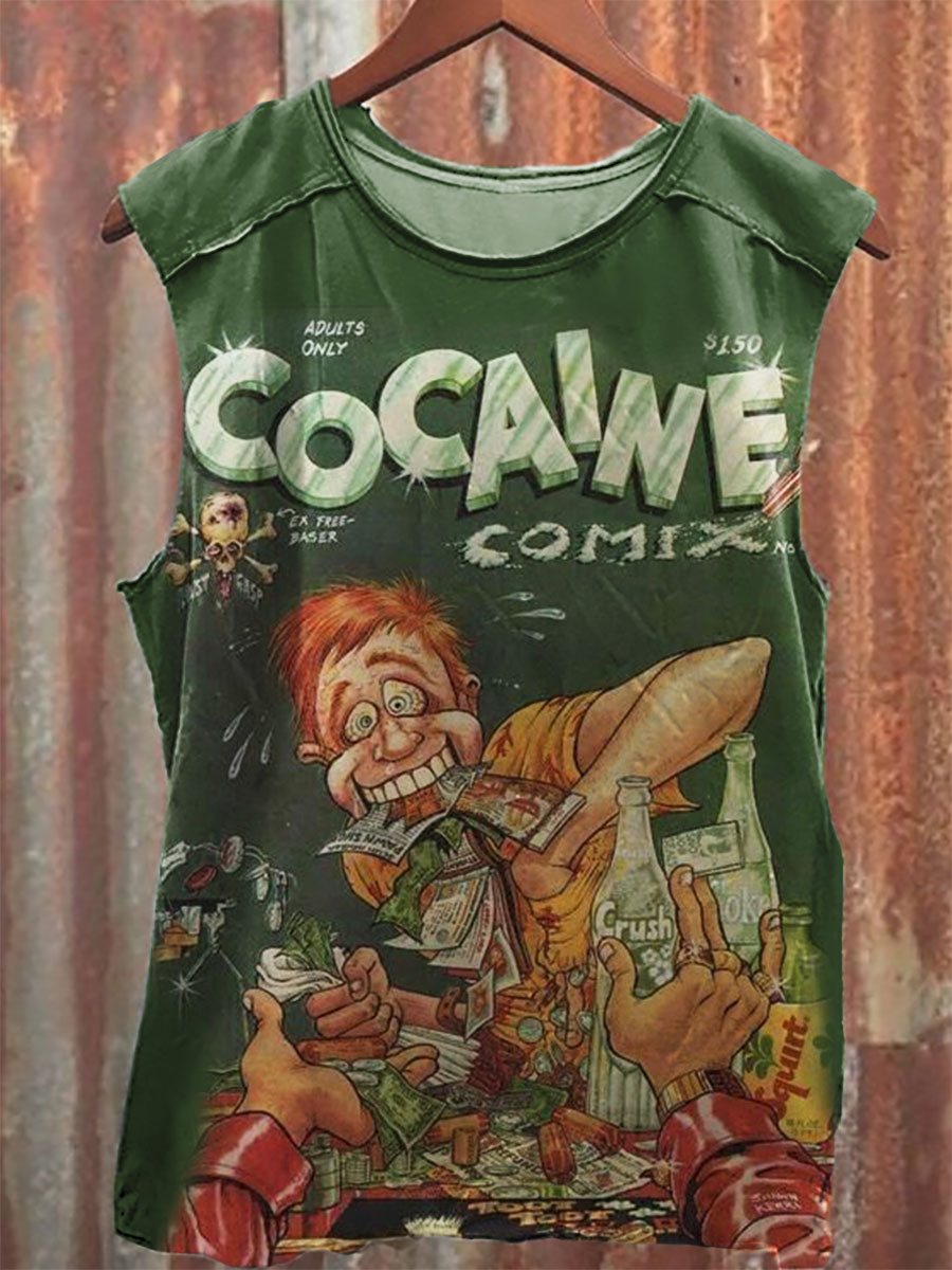 Vintage Art Print 100% Cotton Casual Tank Top