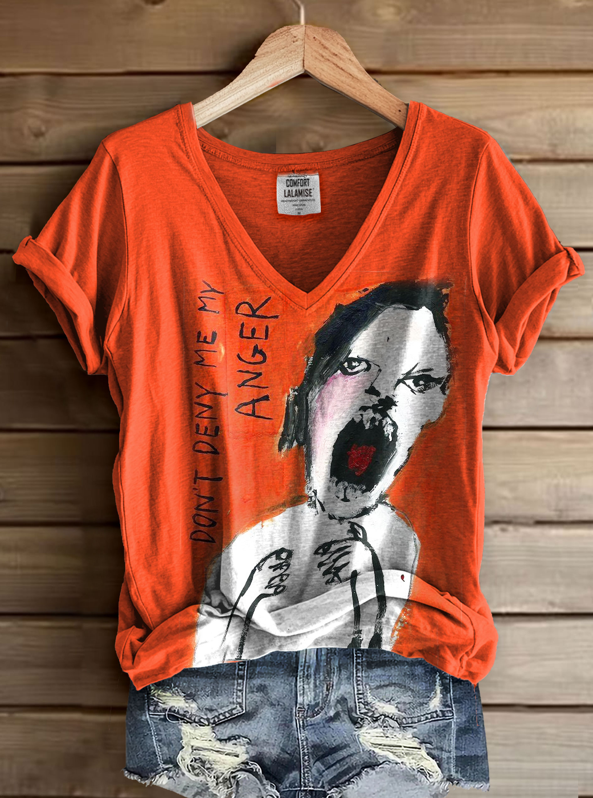 Abstrct Letter Art Print V-neck Casual T-Shirt