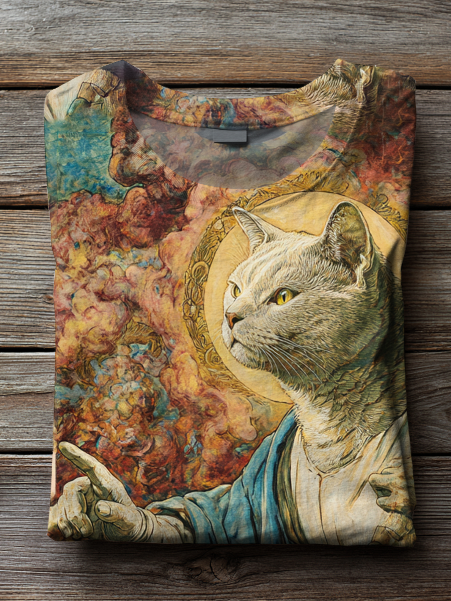 Retro Funny Cat Myth Art Print T-shirt